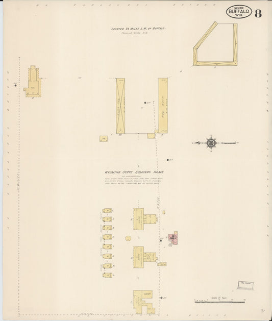 Sanborn Fire Insurance Map from Buffalo, Johnson County, Wyoming (1912), Sheet #0008 - Historic Sanborn Fire Insurance Map Print, vintage old map wall art, antique decor, genealogy gift, Wyoming Wyoming map