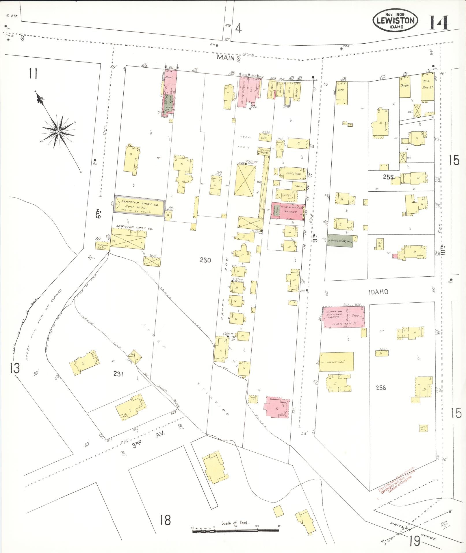 Sanborn Fire Insurance Map from Lewiston, Nez Perce County, Idaho (1909), Sheet #0014 - Complete Map Set gallery image, historic Sanborn map, vintage wall art, Idaho Idaho
