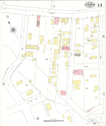 Sanborn Fire Insurance Map from Lewiston, Nez Perce County, Idaho (1909), Sheet #0014 - Complete Map Set gallery image, historic Sanborn map, vintage wall art, Idaho Idaho