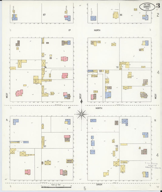 Sanborn Fire Insurance Map from Manti, Sanpete County, Utah (1908), Sheet #0003 - Historic Sanborn Fire Insurance Map Print, vintage old map wall art, antique decor, genealogy gift, Utah Utah map