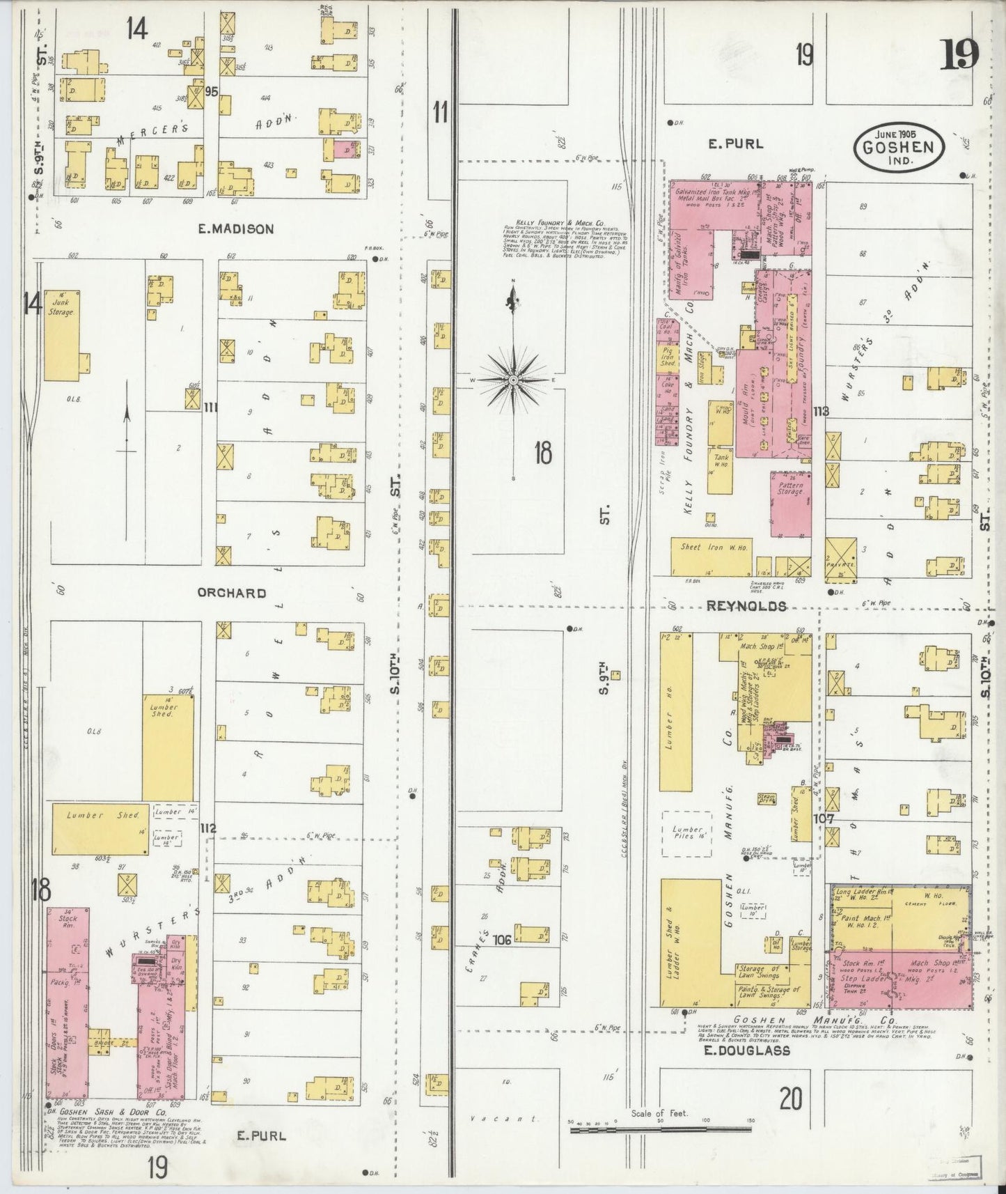 Sanborn Fire Insurance Map from Goshen, Elkhart County, Indiana (1905), Sheet #0019 - Complete Map Set gallery image, historic Sanborn map, vintage wall art, Indiana Indiana