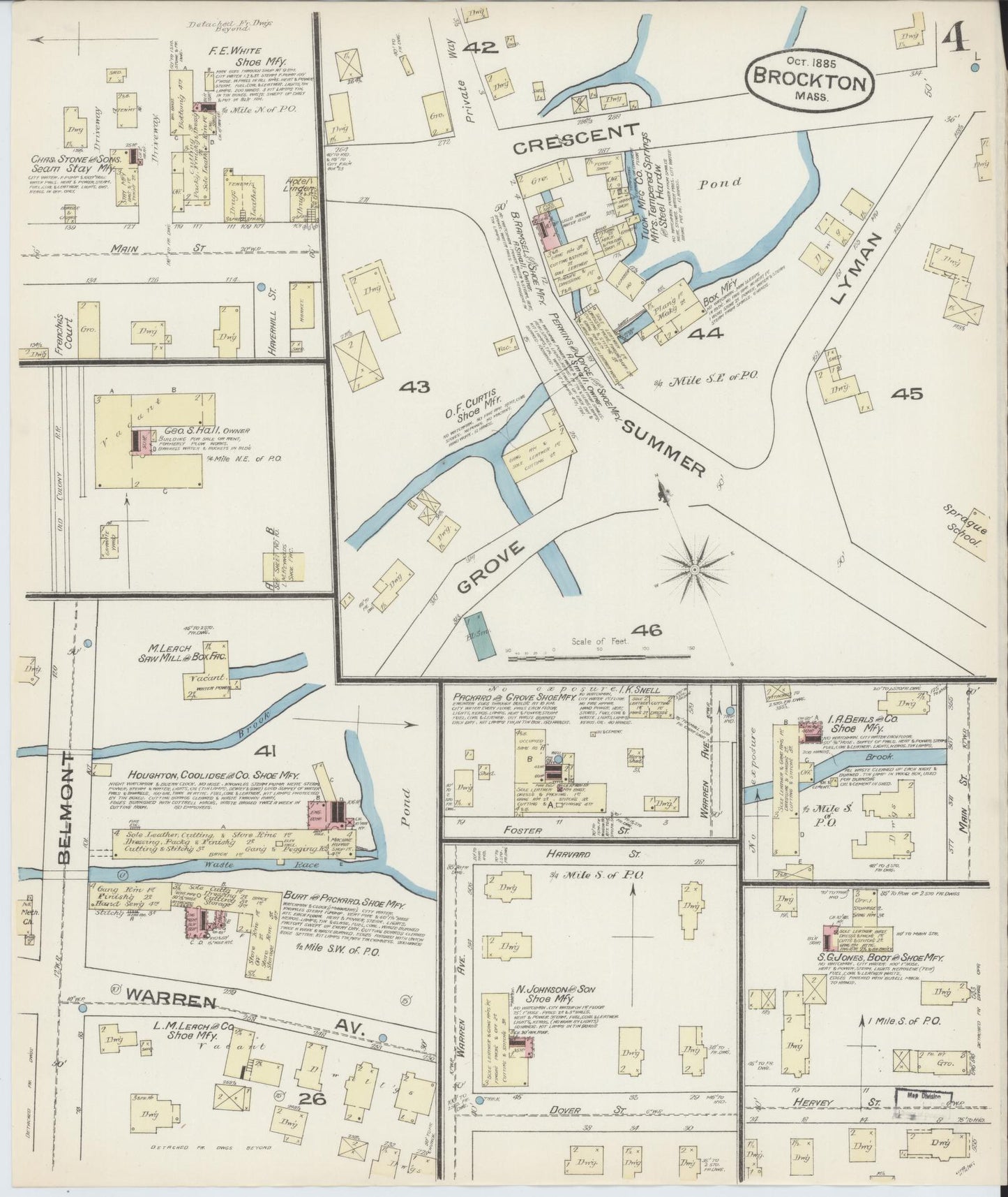 Sanborn Fire Insurance Map from Brockton, Plymouth County, Massachusetts (1885), Sheet #0004 - Historic Sanborn Fire Insurance Map Print, vintage old map wall art, antique decor, genealogy gift, Massachusetts Massachusetts map