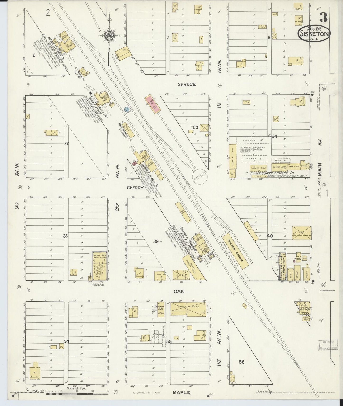 Sanborn Fire Insurance Map from Sisseton, Roberts County, South Dakota (1916), Sheet #0003 - Historic Sanborn Fire Insurance Map Print, vintage old map wall art, antique decor, genealogy gift, South Dakota South Dakota map