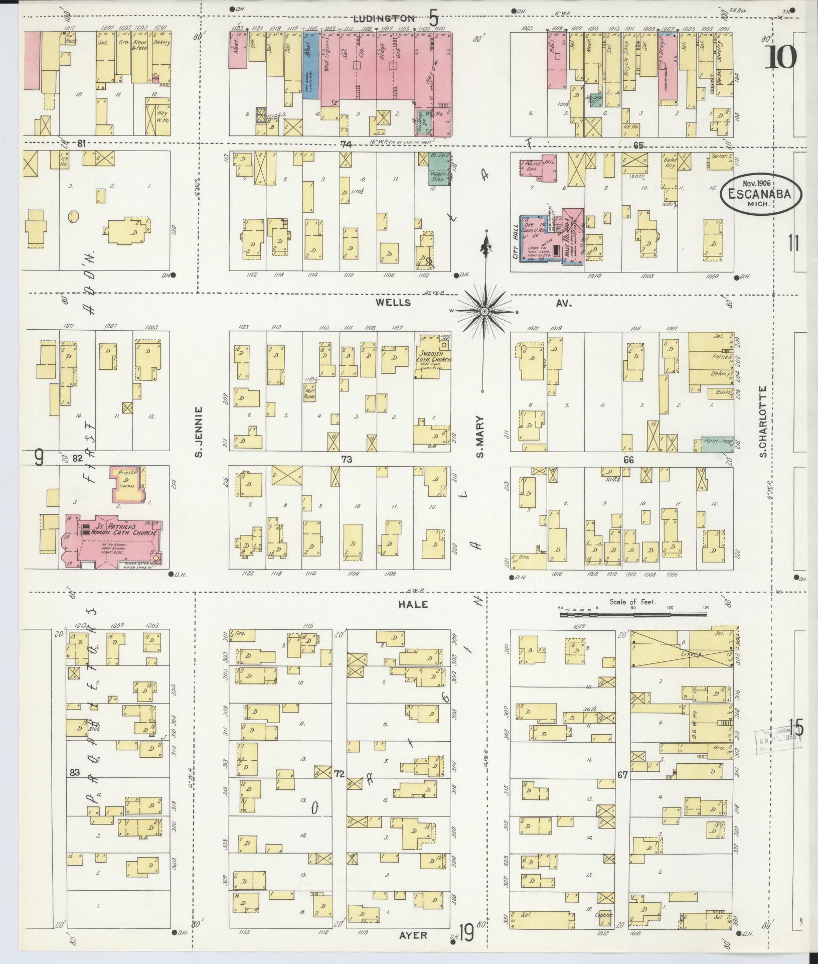 Sanborn Fire Insurance Map from Escanaba, Delta County, Michigan (1906), Sheet #0010 - Complete Map Set gallery image, historic Sanborn map, vintage wall art, Michigan Michigan