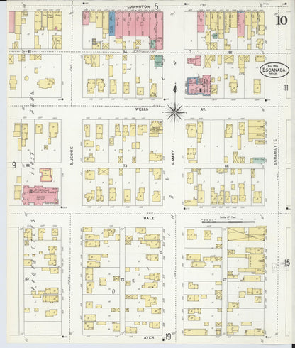 Sanborn Fire Insurance Map from Escanaba, Delta County, Michigan (1906), Sheet #0010 - Complete Map Set gallery image, historic Sanborn map, vintage wall art, Michigan Michigan