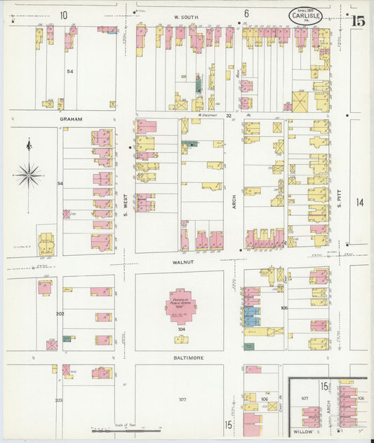 Sanborn Fire Insurance Map from Carlisle, Cumberland County, Pennsylvania (1909), Sheet #0015 - Historic Sanborn Fire Insurance Map Print, vintage old map wall art, antique decor, genealogy gift, Pennsylvania Pennsylvania map