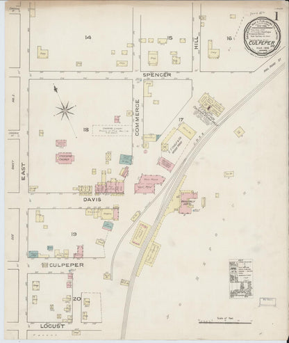 Sanborn Fire Insurance Map from Culpeper, Culpeper County, Virginia (1886), Sheet #0001 - Complete Map Set gallery image, historic Sanborn map, vintage wall art, Virginia Virginia