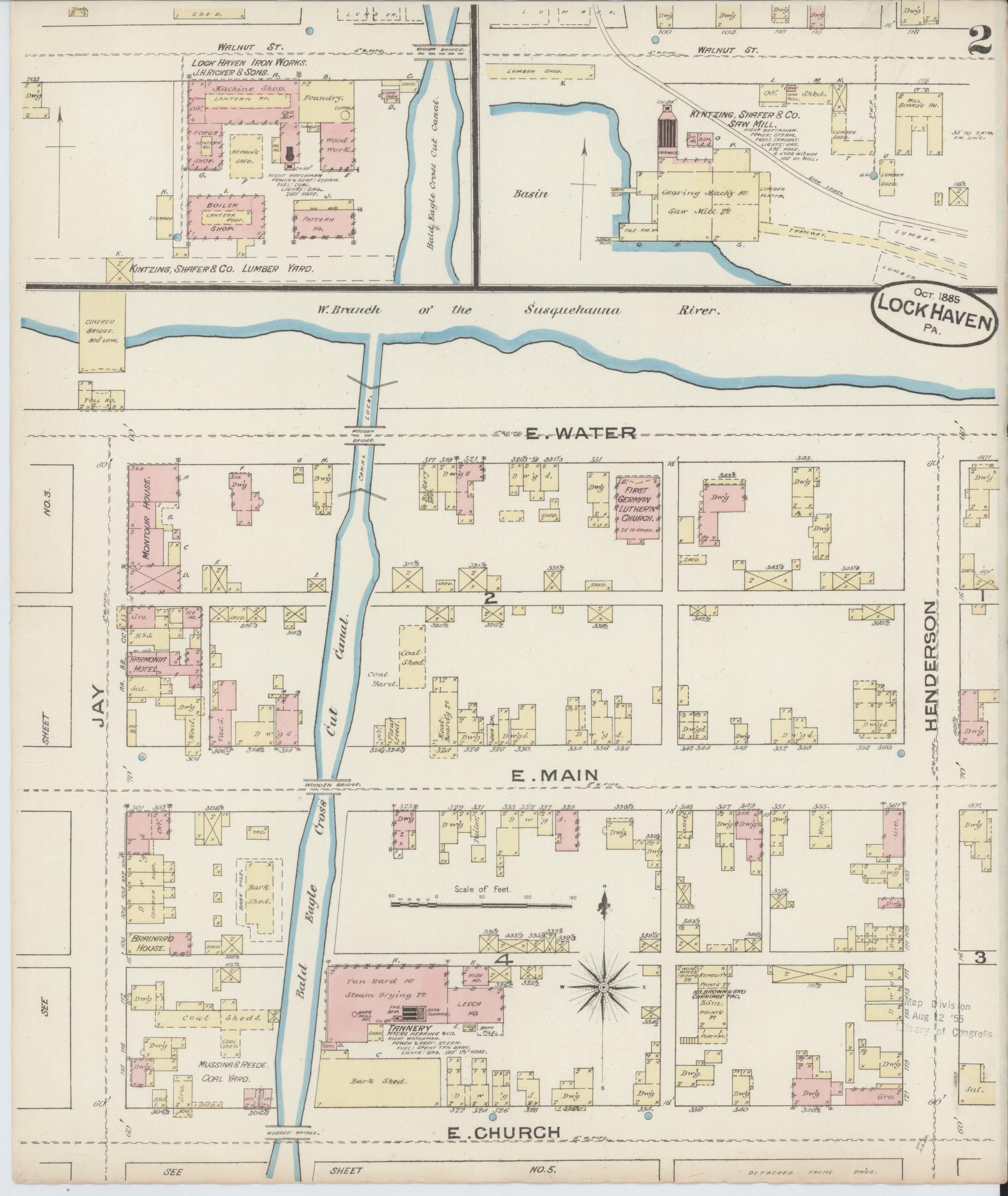 Sanborn Fire Insurance Map from Lock Haven, Clinton County, Pennsylvania (1885), Sheet #0002 - Complete Map Set gallery image, historic Sanborn map, vintage wall art, Pennsylvania Pennsylvania