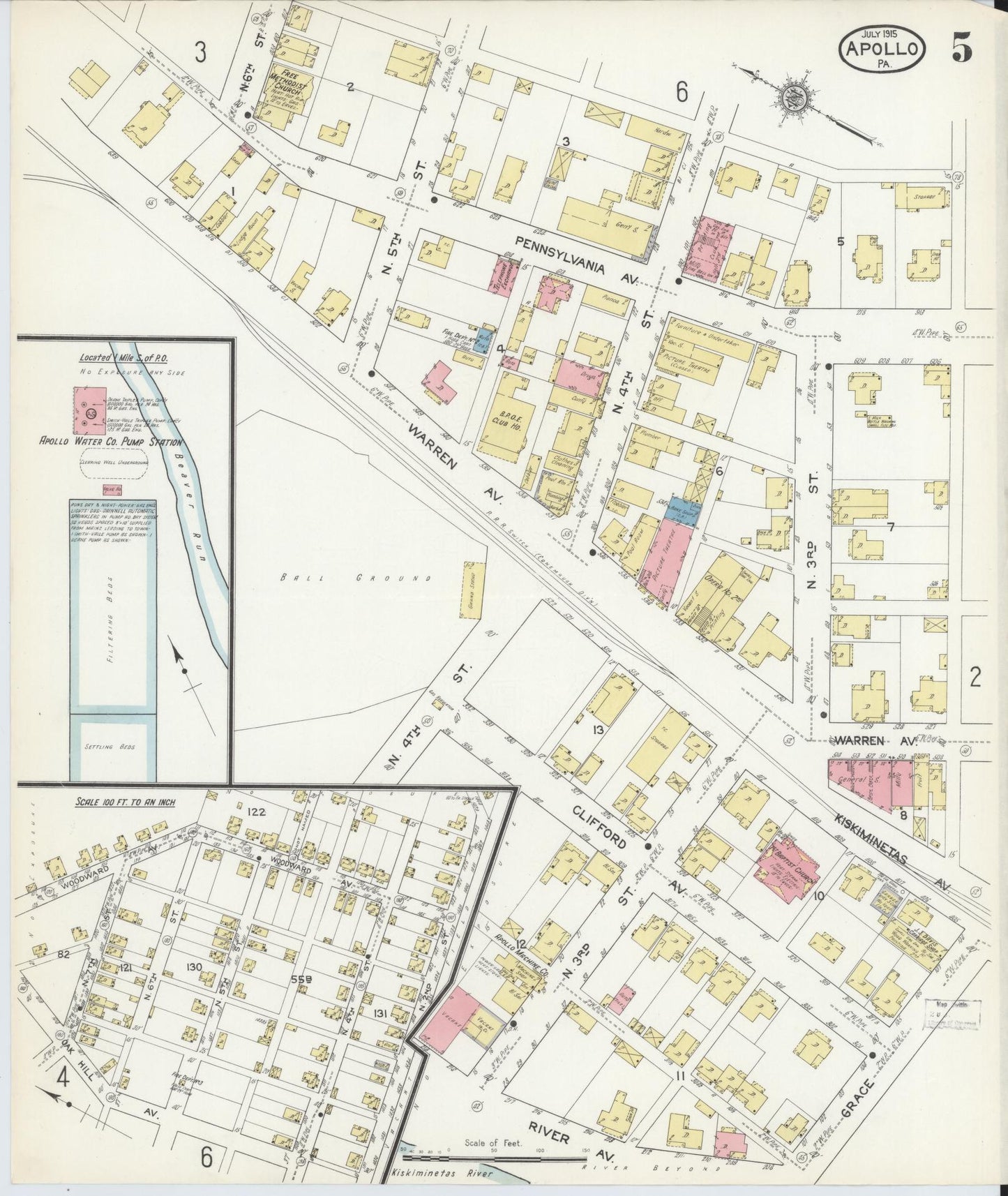 Sanborn Fire Insurance Map from Apollo, Armstrong County, Pennsylvania (1915), Sheet #0005 - Historic Sanborn Fire Insurance Map Print, vintage old map wall art, antique decor, genealogy gift, Pennsylvania Pennsylvania map
