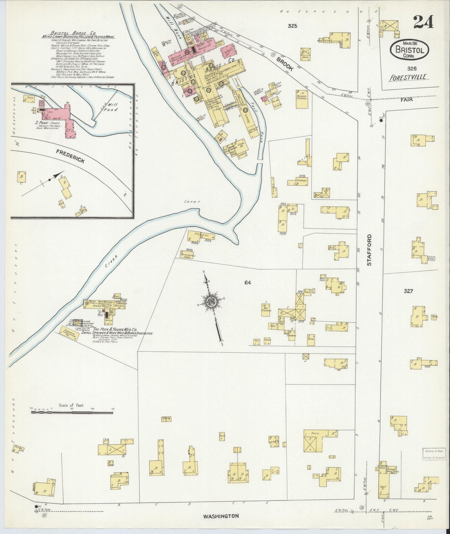 Sanborn Fire Insurance Map from Bristol, Hartford County, Connecticut (1911), Sheet #0024 - Complete Map Set gallery image, historic Sanborn map, vintage wall art, Connecticut Connecticut