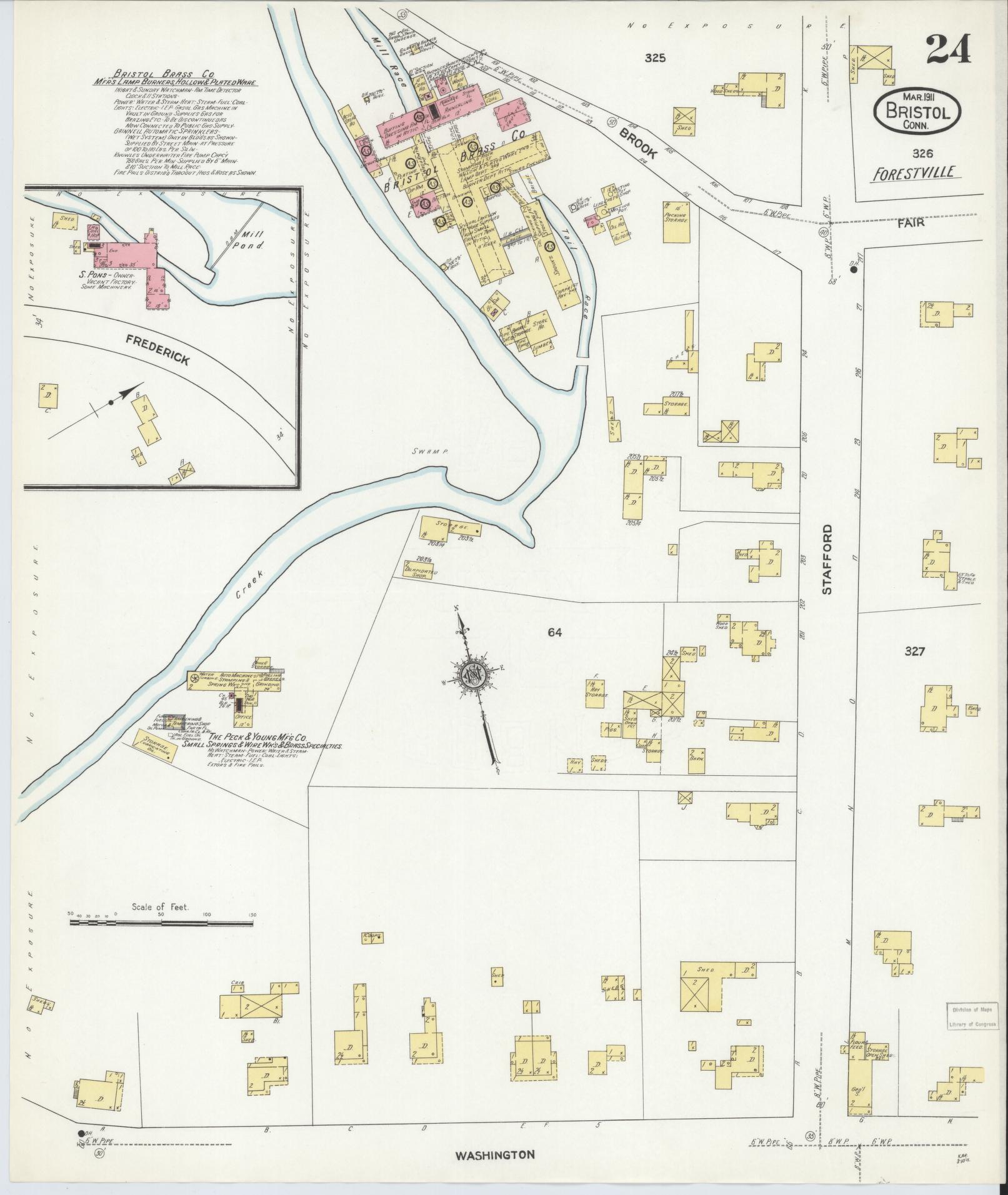 Sanborn Fire Insurance Map from Bristol, Hartford County, Connecticut (1911), Sheet #0024 - Complete Map Set gallery image, historic Sanborn map, vintage wall art, Connecticut Connecticut