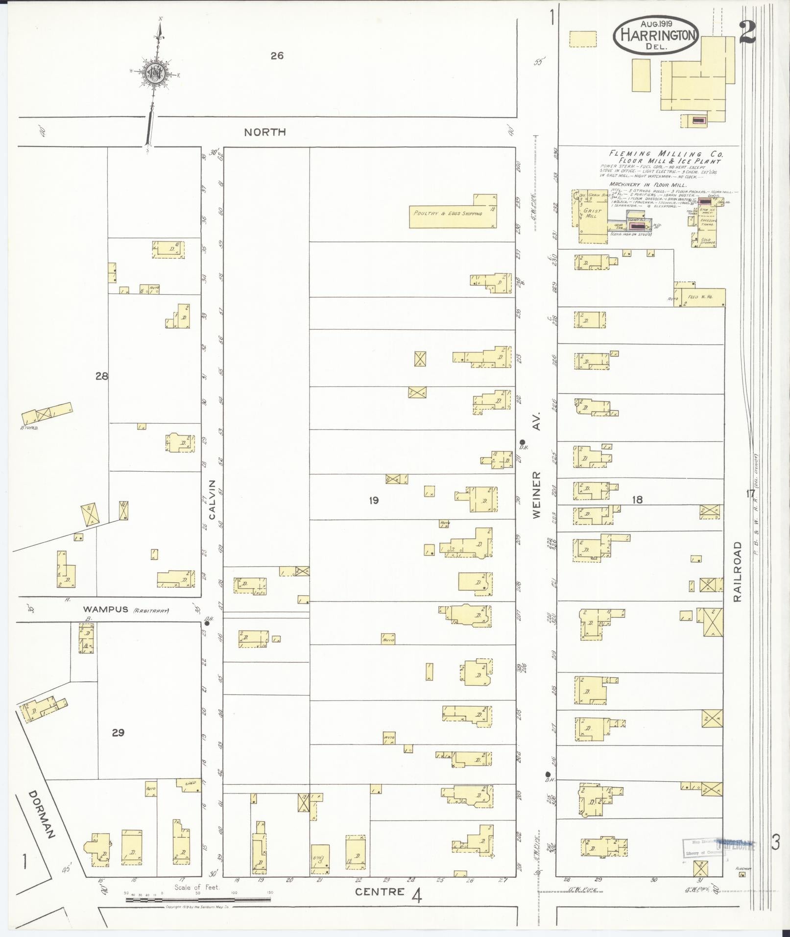 Sanborn Fire Insurance Map from Harrington, Kent County, Delaware (1919), Sheet #0002 - Historic Sanborn Fire Insurance Map Print, vintage old map wall art, antique decor, genealogy gift, Delaware Delaware map