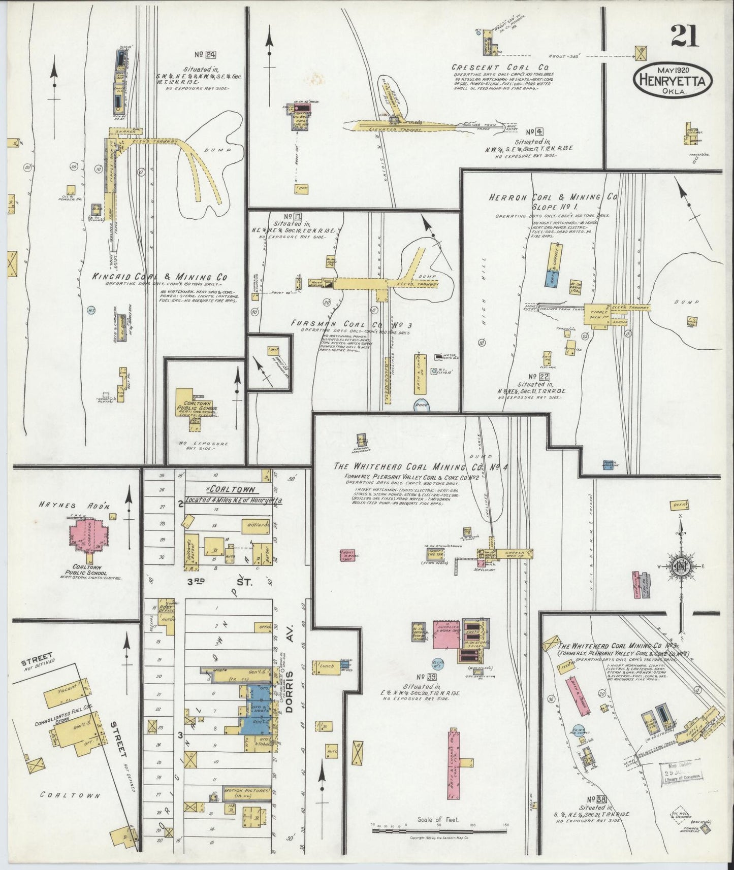 Sanborn Fire Insurance Map from Henryetta, Okmulgee County, Oklahoma (1920), Sheet #0021 - Complete Map Set gallery image, historic Sanborn map, vintage wall art, Oklahoma Oklahoma