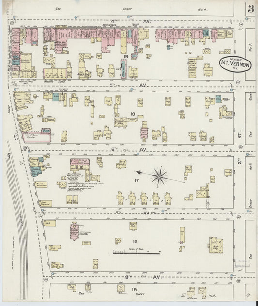 Sanborn Fire Insurance Map from Mount Vernon, Westchester County, New York (1887), Sheet #0003 - Historic Sanborn Fire Insurance Map Print, vintage old map wall art, antique decor, genealogy gift, New York New York map