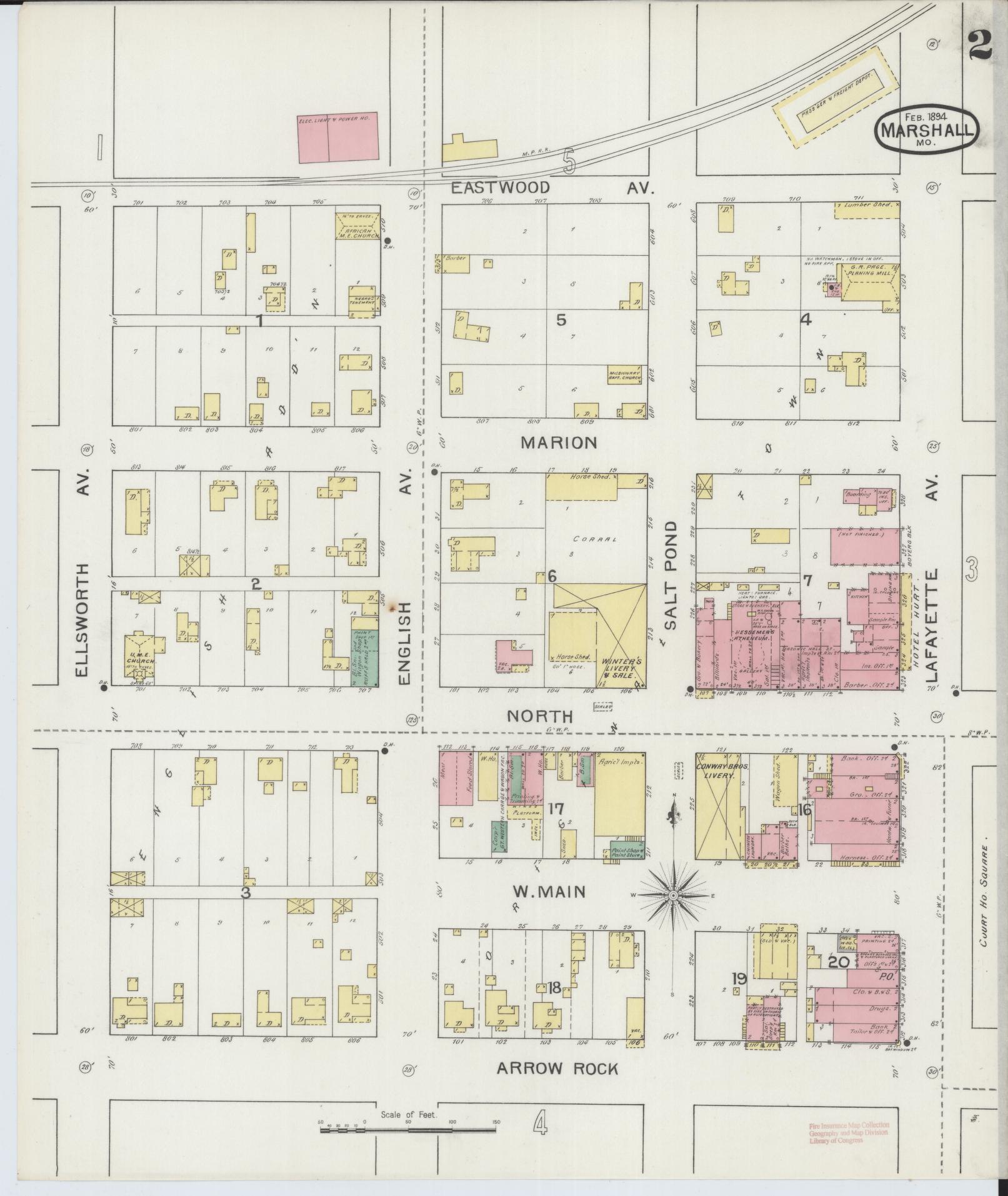 Sanborn Fire Insurance Map from Marshall, Saline County, Missouri (1894), Sheet #0002 - Complete Map Set gallery image, historic Sanborn map, vintage wall art, Missouri Missouri