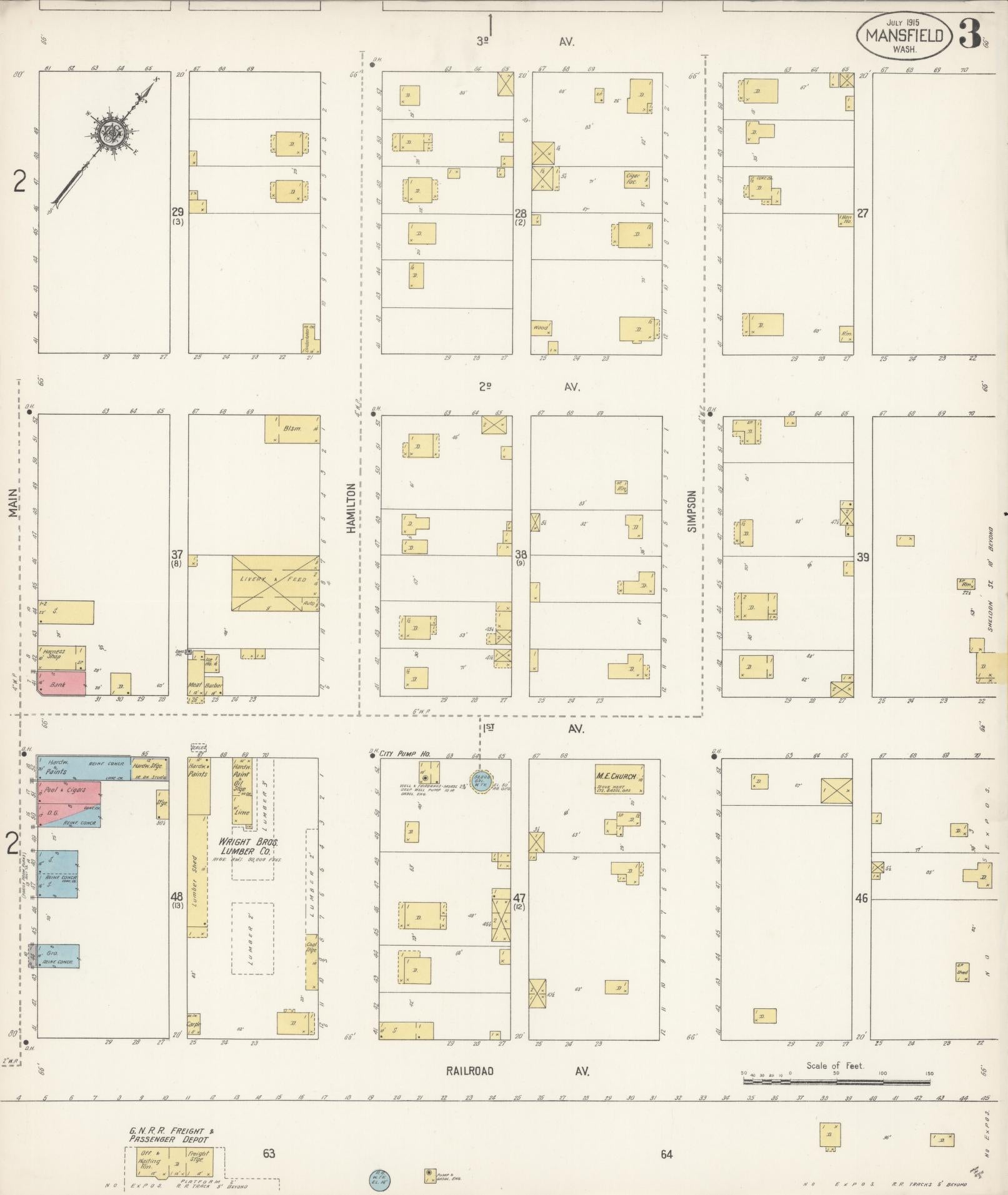 Sanborn Fire Insurance Map from Mansfield, Douglas County, Washington (1915), Sheet #0003 - Complete Map Set gallery image, historic Sanborn map, vintage wall art, Washington Washington