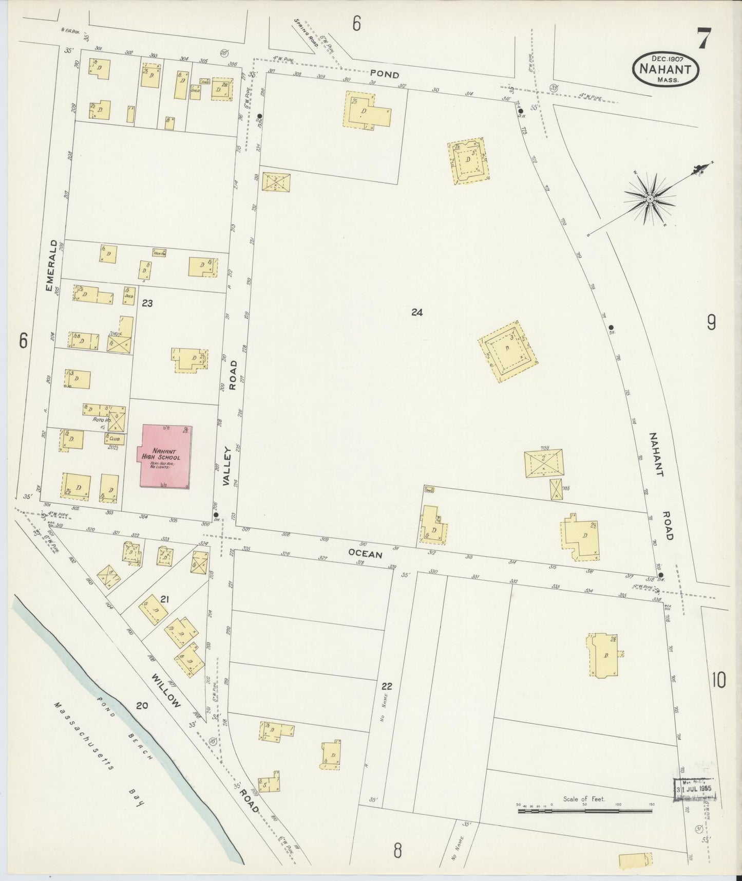 Sanborn Fire Insurance Map from Nahant, Essex County, Massachusetts (1907), Sheet #0007 - Historic Sanborn Fire Insurance Map Print, vintage old map wall art, antique decor, genealogy gift, Massachusetts Massachusetts map