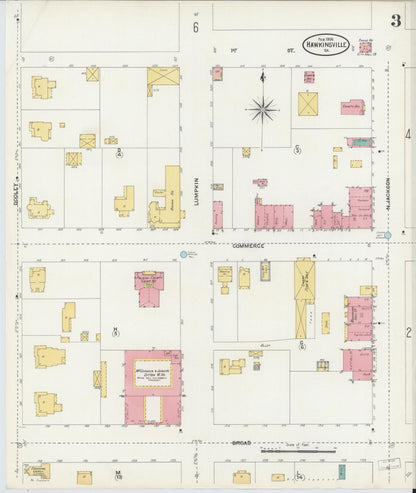 Sanborn Fire Insurance Map from Hawkinsville, Pulaski County, Georgia (1906), Sheet #0003 - Complete Map Set gallery image, historic Sanborn map, vintage wall art, Georgia Georgia
