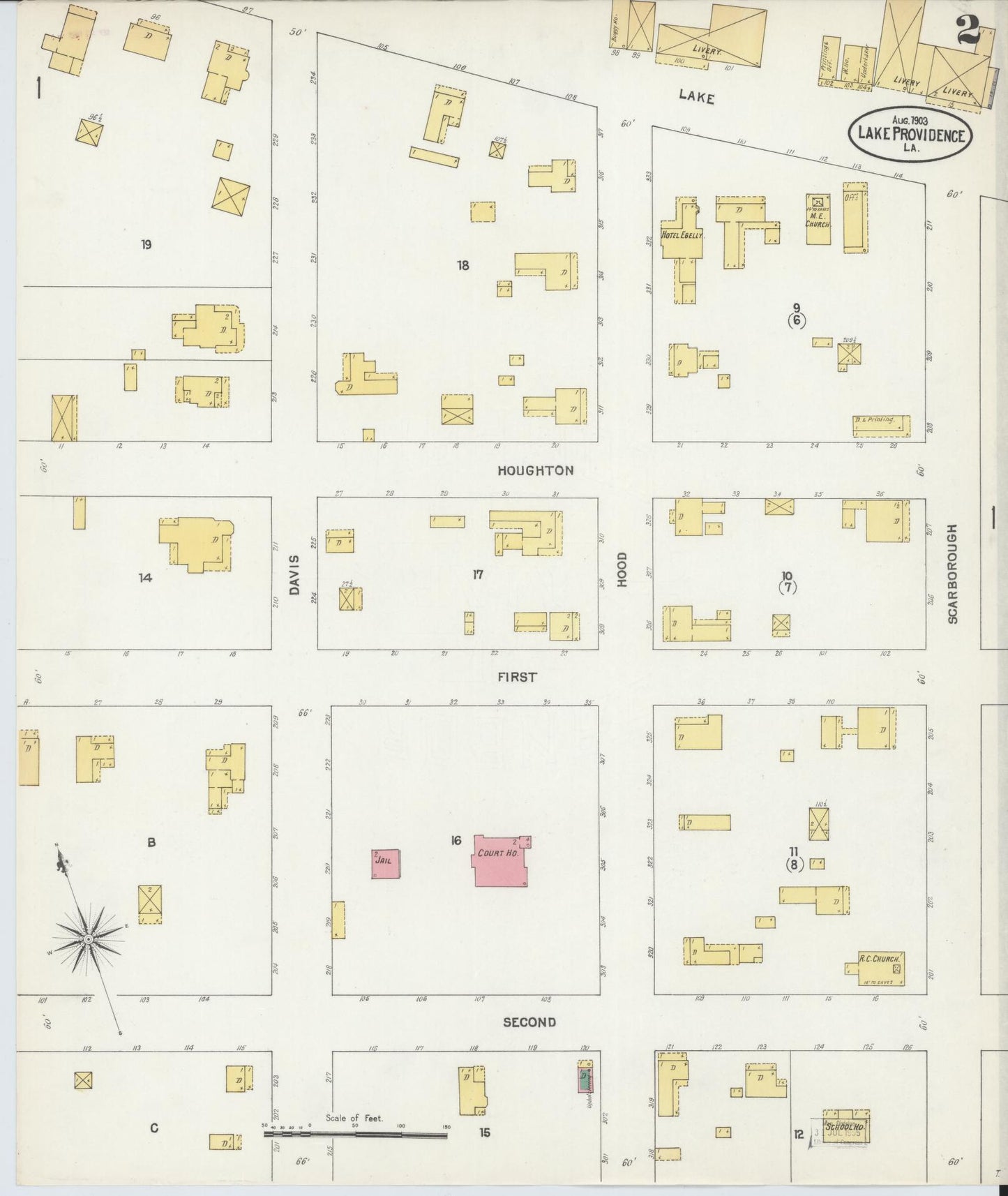 Sanborn Fire Insurance Map from Lake Providence, East Carroll Parish, Louisiana (1903), Sheet #0002 - Complete Map Set gallery image, historic Sanborn map, vintage wall art, Louisiana Louisiana