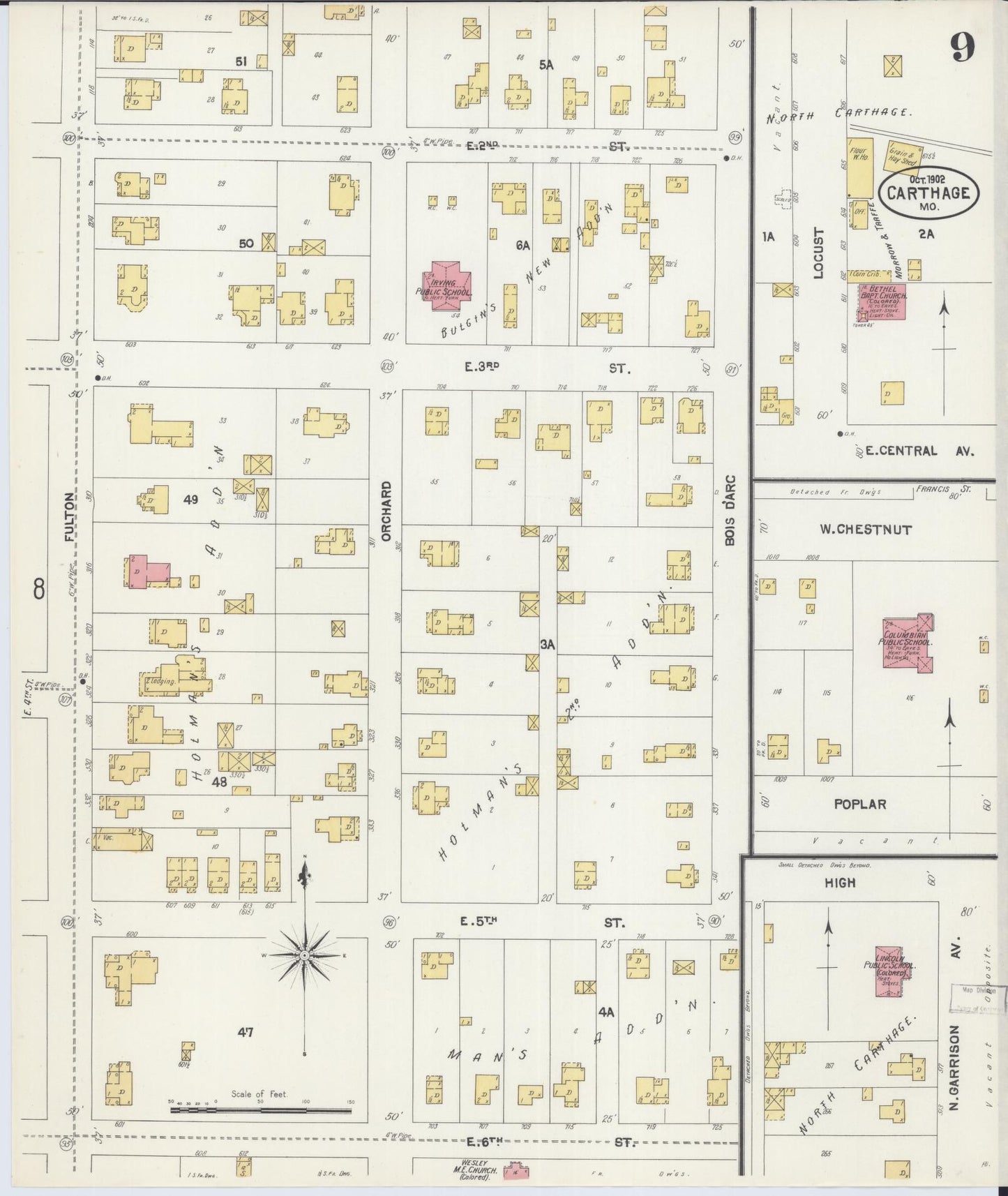Sanborn Fire Insurance Map from Carthage, Jasper County, Missouri (1902), Sheet #0009 - Complete Map Set gallery image, historic Sanborn map, vintage wall art, Missouri Missouri