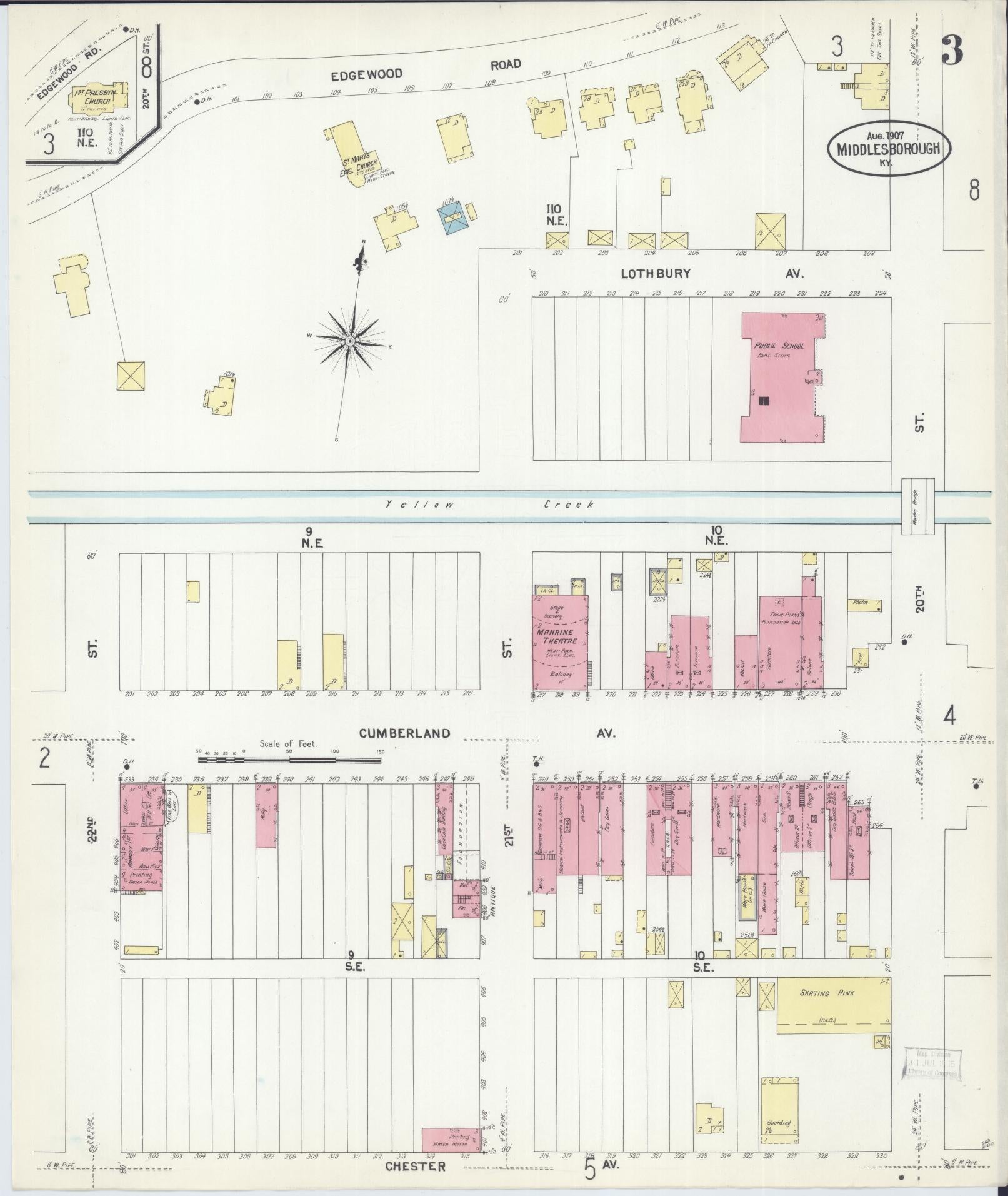 Sanborn Fire Insurance Map from Middlesboro, Bell County, Kentucky (1907), Sheet #0003 - Complete Map Set gallery image, historic Sanborn map, vintage wall art, Kentucky Kentucky