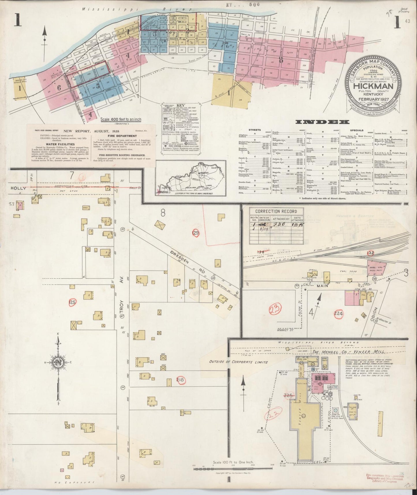 Sanborn Fire Insurance Map from Hickman, Fulton County, Kentucky (1938), Sheet #0001 - Complete Map Set gallery image, historic Sanborn map, vintage wall art, Kentucky Kentucky
