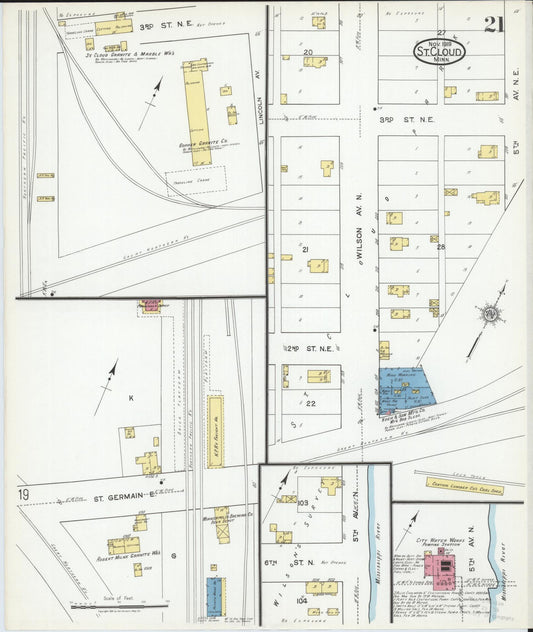 Sanborn Fire Insurance Map from Saint Cloud, Stearns, Benton, and Sherburne Counties, Minnesota (1919), Sheet #0021 - Historic Sanborn Fire Insurance Map Print, vintage old map wall art, antique decor, genealogy gift, Minnesota Minnesota map