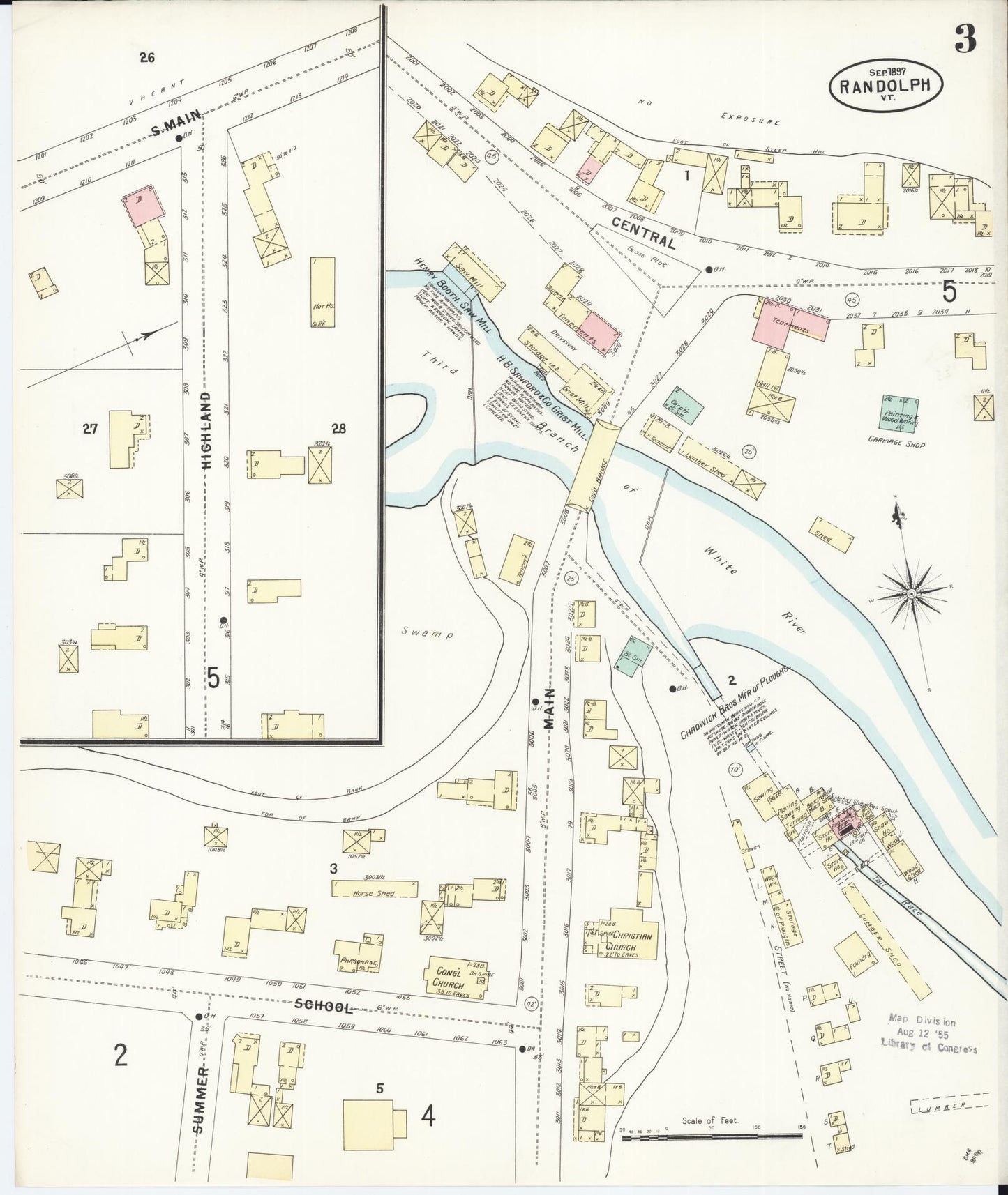 Sanborn Fire Insurance Map from Randolph, Orange County, Vermont (1897), Sheet #0003 - Complete Map Set gallery image, historic Sanborn map, vintage wall art, Vermont Vermont