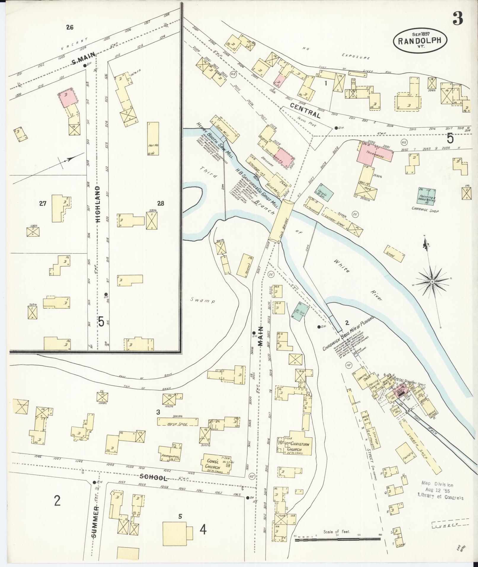 Sanborn Fire Insurance Map from Randolph, Orange County, Vermont (1897), Sheet #0003 - Complete Map Set gallery image, historic Sanborn map, vintage wall art, Vermont Vermont