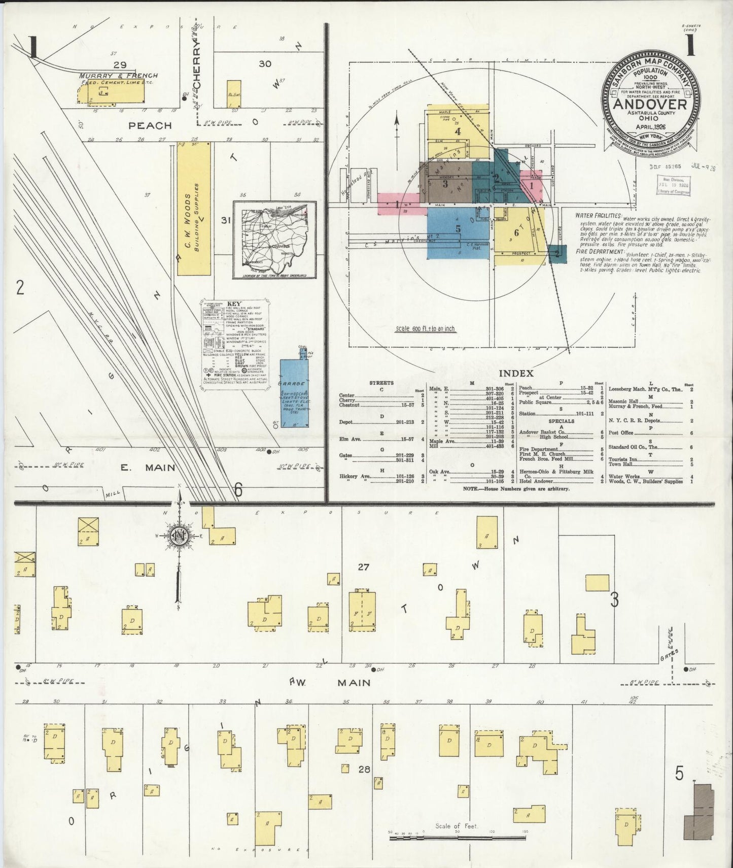Sanborn Fire Insurance Map from Andover, Ashtabula County, Ohio (1926), Sheet #0001 - Historic Sanborn Fire Insurance Map Print, vintage old map wall art, antique decor, genealogy gift, Ohio Ohio map