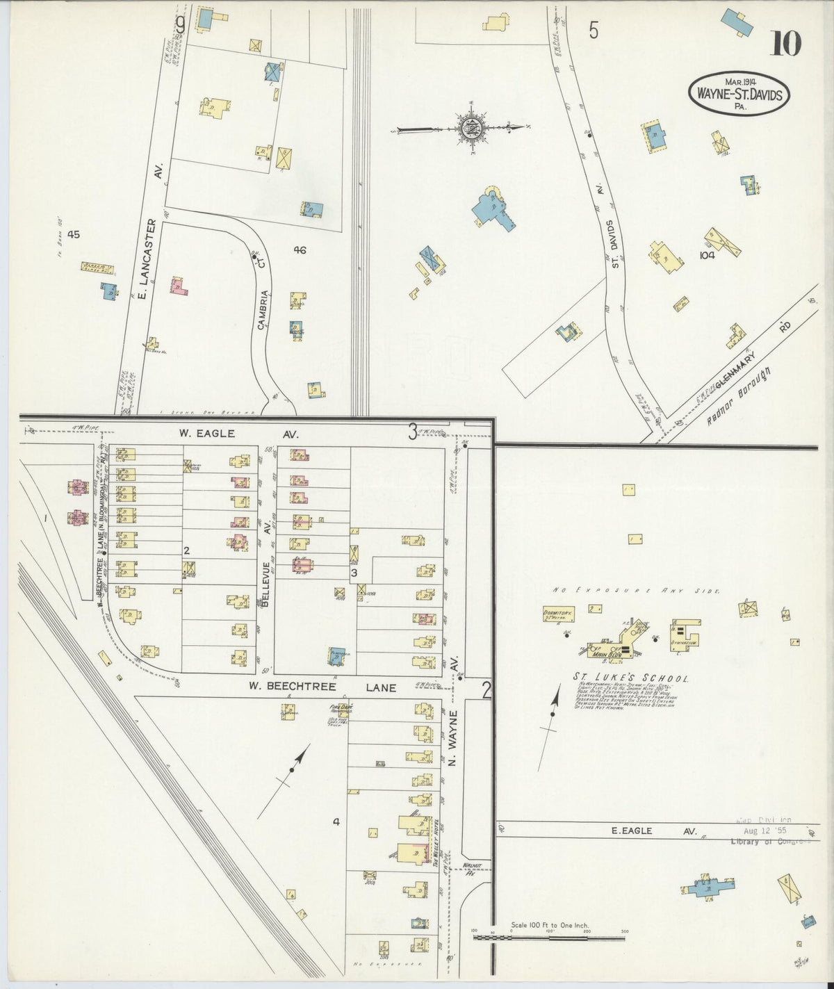 Sanborn Fire Insurance Map from Wayne, Delaware County, Pennsylvania (1914), Sheet #0010 - Historic Sanborn Fire Insurance Map Print, vintage old map wall art, antique decor, genealogy gift, Pennsylvania Pennsylvania map