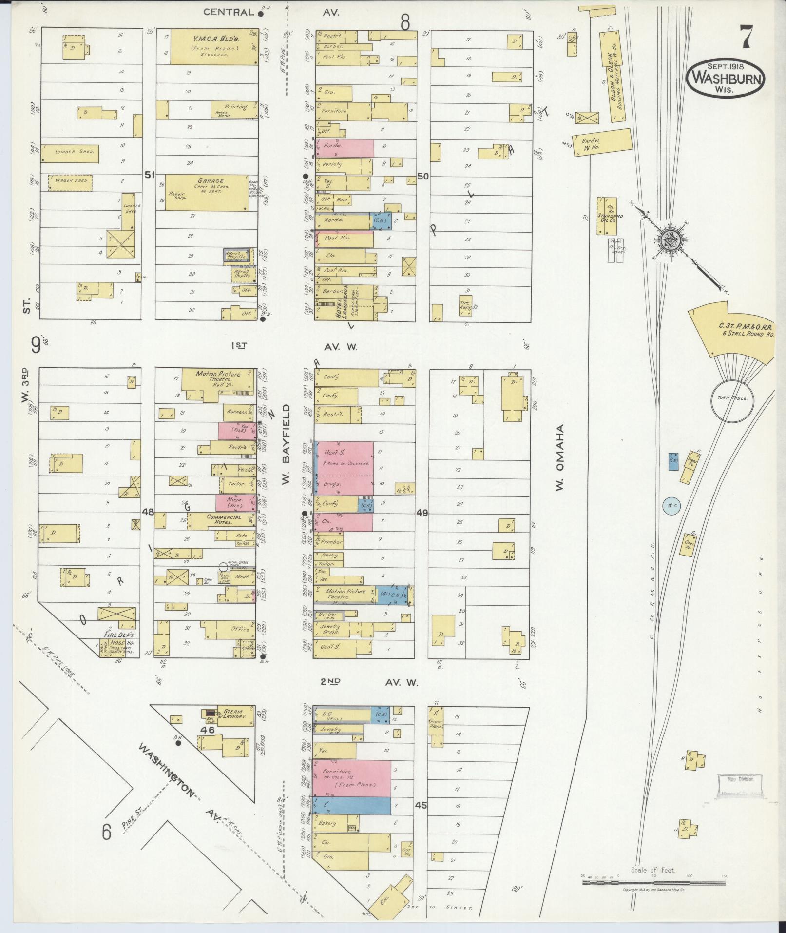 Sanborn Fire Insurance Map from Washburn, Bayfield County, Wisconsin (1918), Sheet #0007 - Complete Map Set gallery image, historic Sanborn map, vintage wall art, Wisconsin Wisconsin