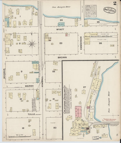 Sanborn Fire Insurance Map from Antioch, Contra Costa County, California (1884), Sheet #0002 - Historic Sanborn Fire Insurance Map Print, vintage old map wall art, antique decor, genealogy gift, California California map