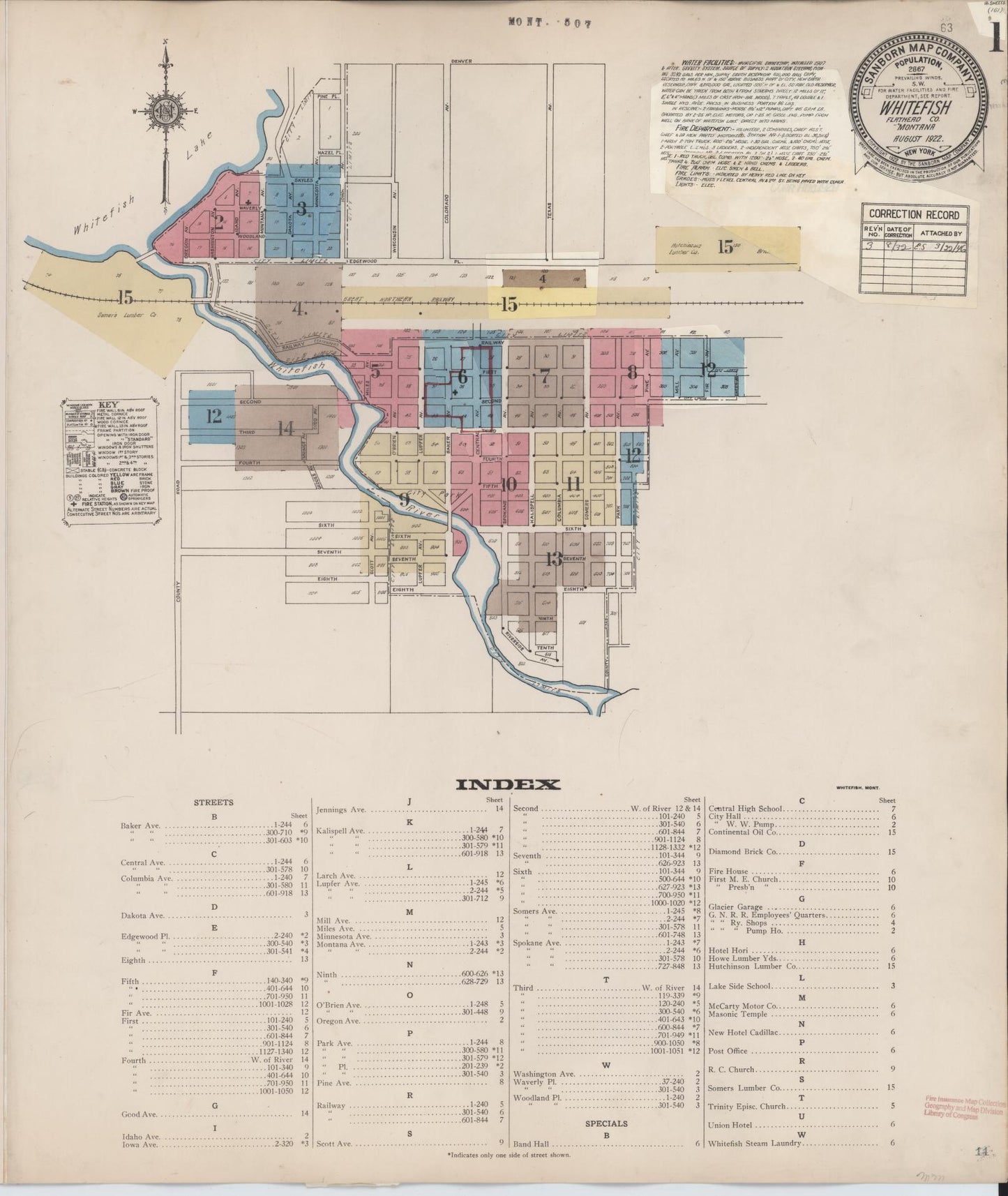 Sanborn Fire Insurance Map from Whitefish, Flathead County, Montana (1932), Sheet #0001 - Complete Map Set gallery image, historic Sanborn map, vintage wall art, Montana Montana