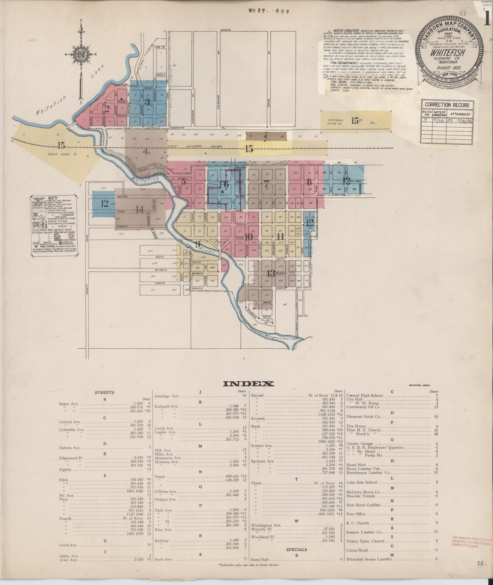 Sanborn Fire Insurance Map from Whitefish, Flathead County, Montana (1932), Sheet #0001 - Complete Map Set gallery image, historic Sanborn map, vintage wall art, Montana Montana