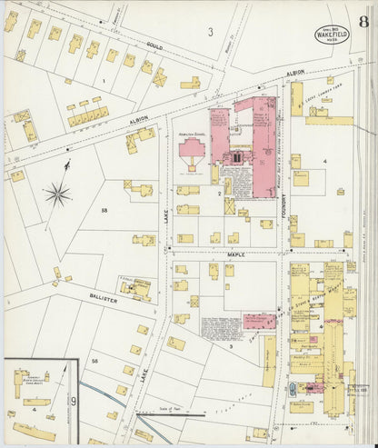 Sanborn Fire Insurance Map from Wakefield, Middlesex County, Massachusetts (1903), Sheet #0008 - Historic Sanborn Fire Insurance Map Print, vintage old map wall art, antique decor, genealogy gift, Massachusetts Massachusetts map