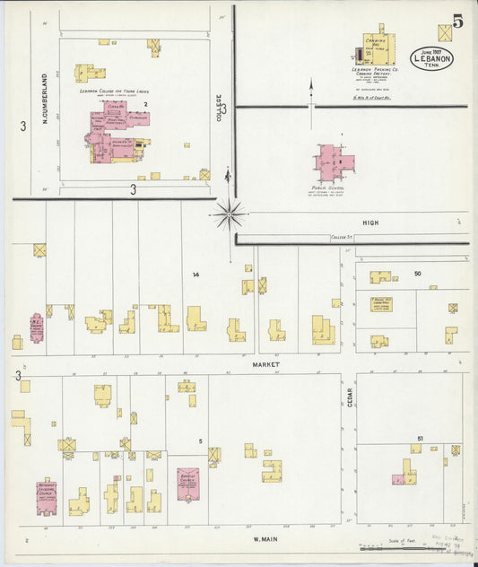 Sanborn Fire Insurance Map from Lebanon, Wilson County, Tennessee (1907), Sheet #0005 - Historic Sanborn Fire Insurance Map Print, vintage old map wall art, antique decor, genealogy gift, Tennessee Tennessee map