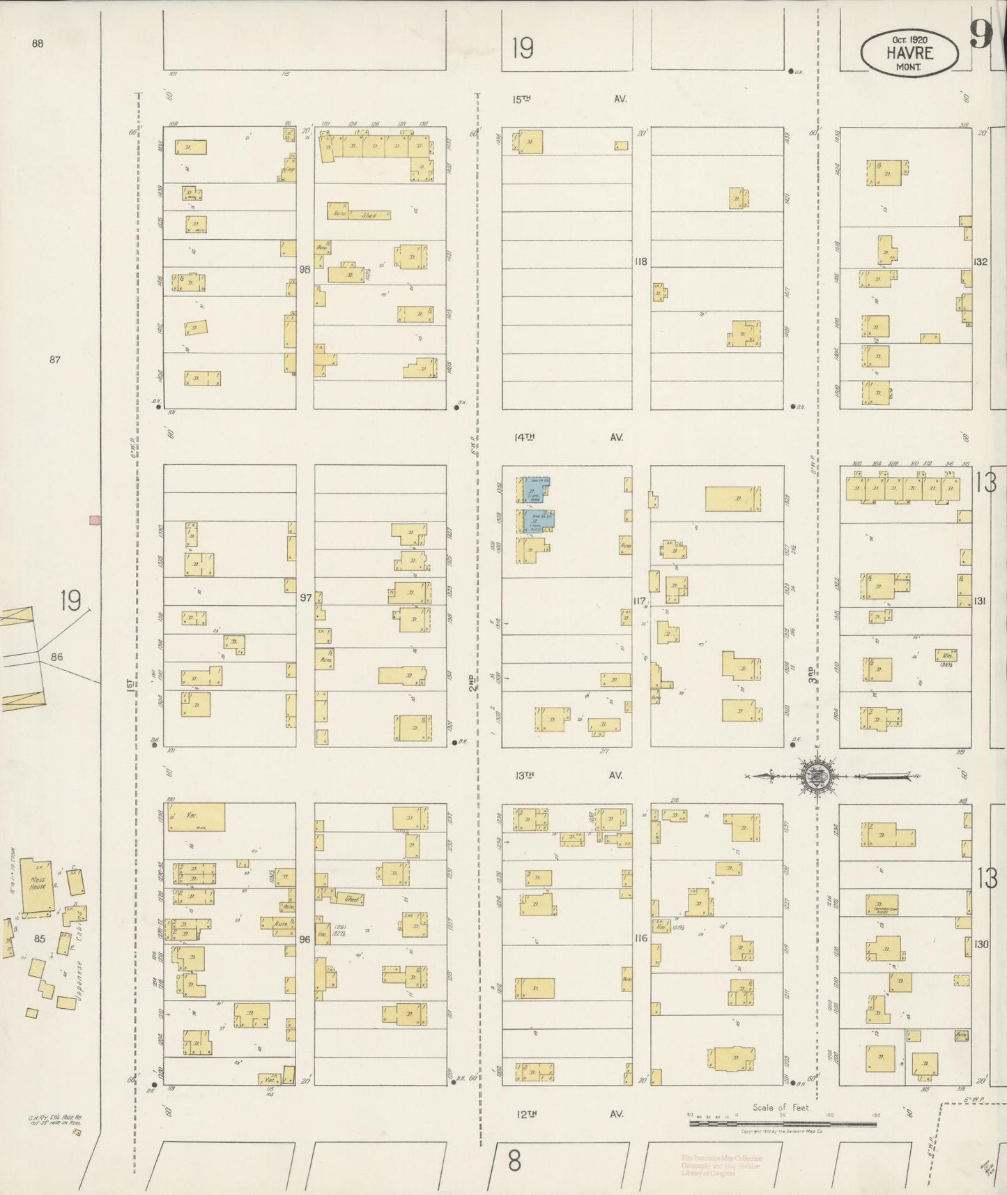 Sanborn Fire Insurance Map from Havre, Hill County, Montana (1920), Sheet #0009 - Historic Sanborn Fire Insurance Map Print, vintage old map wall art, antique decor, genealogy gift, Montana Montana map