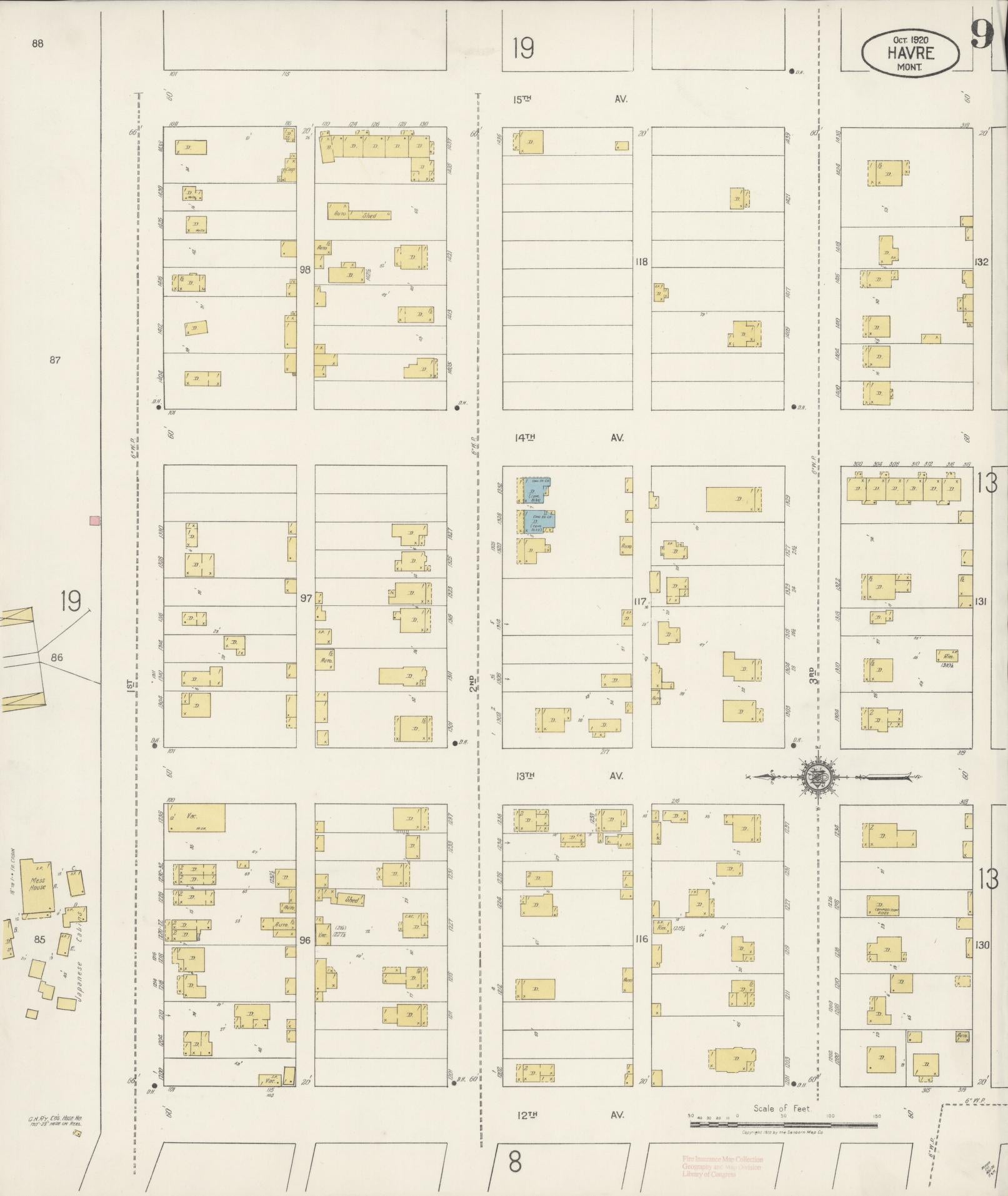 Sanborn Fire Insurance Map from Havre, Hill County, Montana (1920), Sheet #0009 - Historic Sanborn Fire Insurance Map Print, vintage old map wall art, antique decor, genealogy gift, Montana Montana map