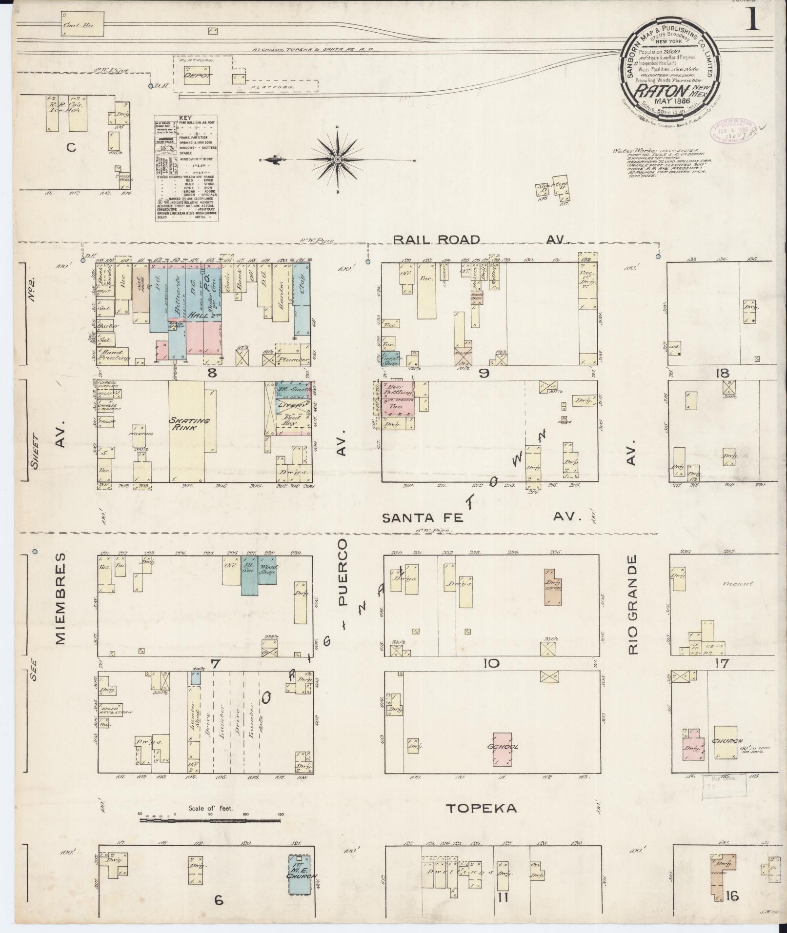 Sanborn Fire Insurance Map from Raton, Colfax County, New Mexico (1886), Sheet #0001 - Historic Sanborn Fire Insurance Map Print, vintage old map wall art, antique decor, genealogy gift, New Mexico New Mexico map