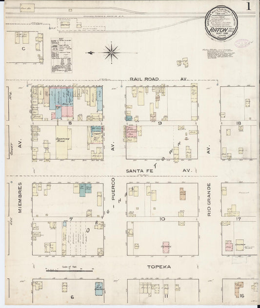 Sanborn Fire Insurance Map from Raton, Colfax County, New Mexico (1886), Sheet #0001 - Historic Sanborn Fire Insurance Map Print, vintage old map wall art, antique decor, genealogy gift, New Mexico New Mexico map