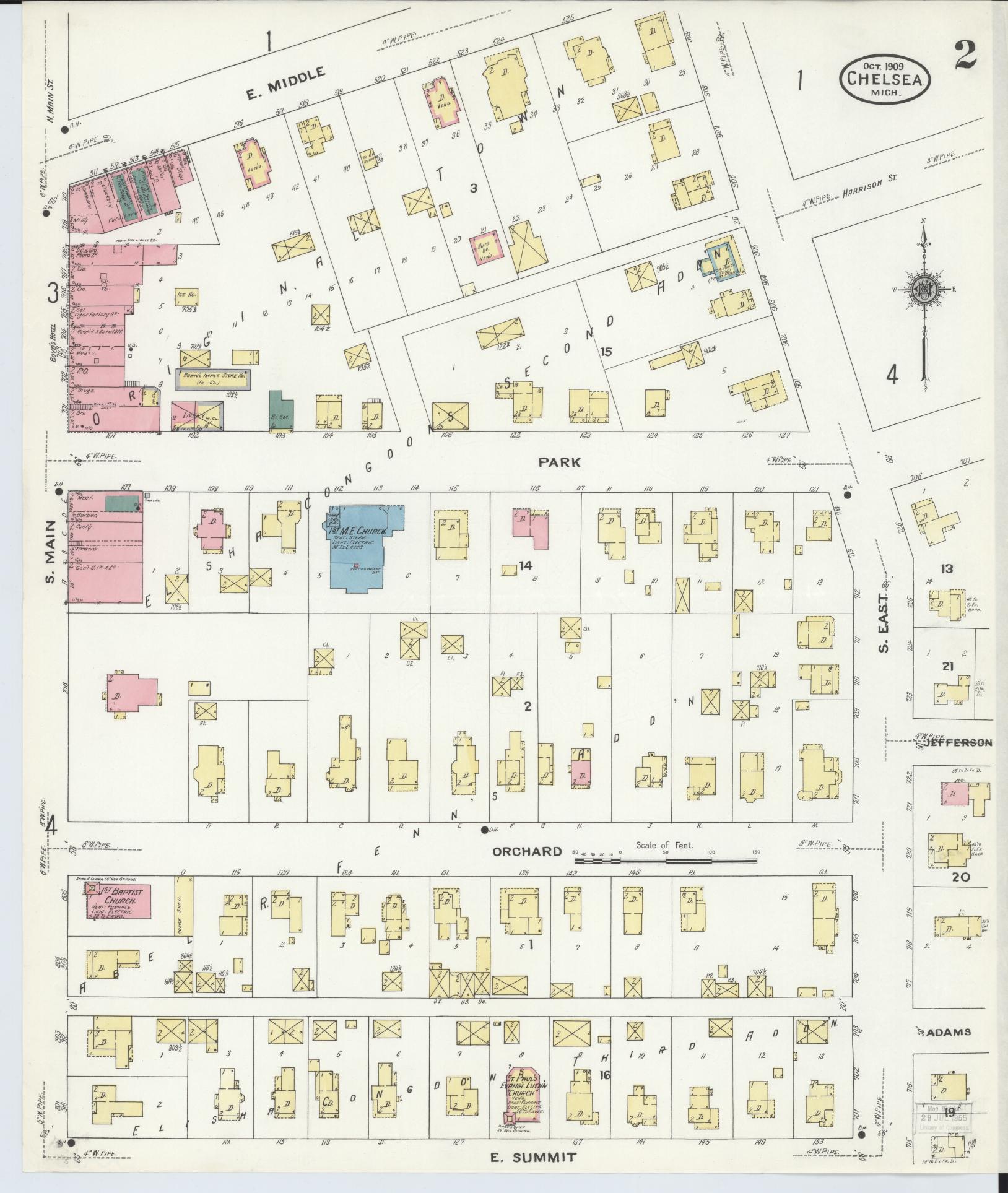 Sanborn Fire Insurance Map from Chelsea, Washtenaw County, Michigan (1909), Sheet #0002 - Historic Sanborn Fire Insurance Map Print, vintage old map wall art, antique decor, genealogy gift, Michigan Michigan map