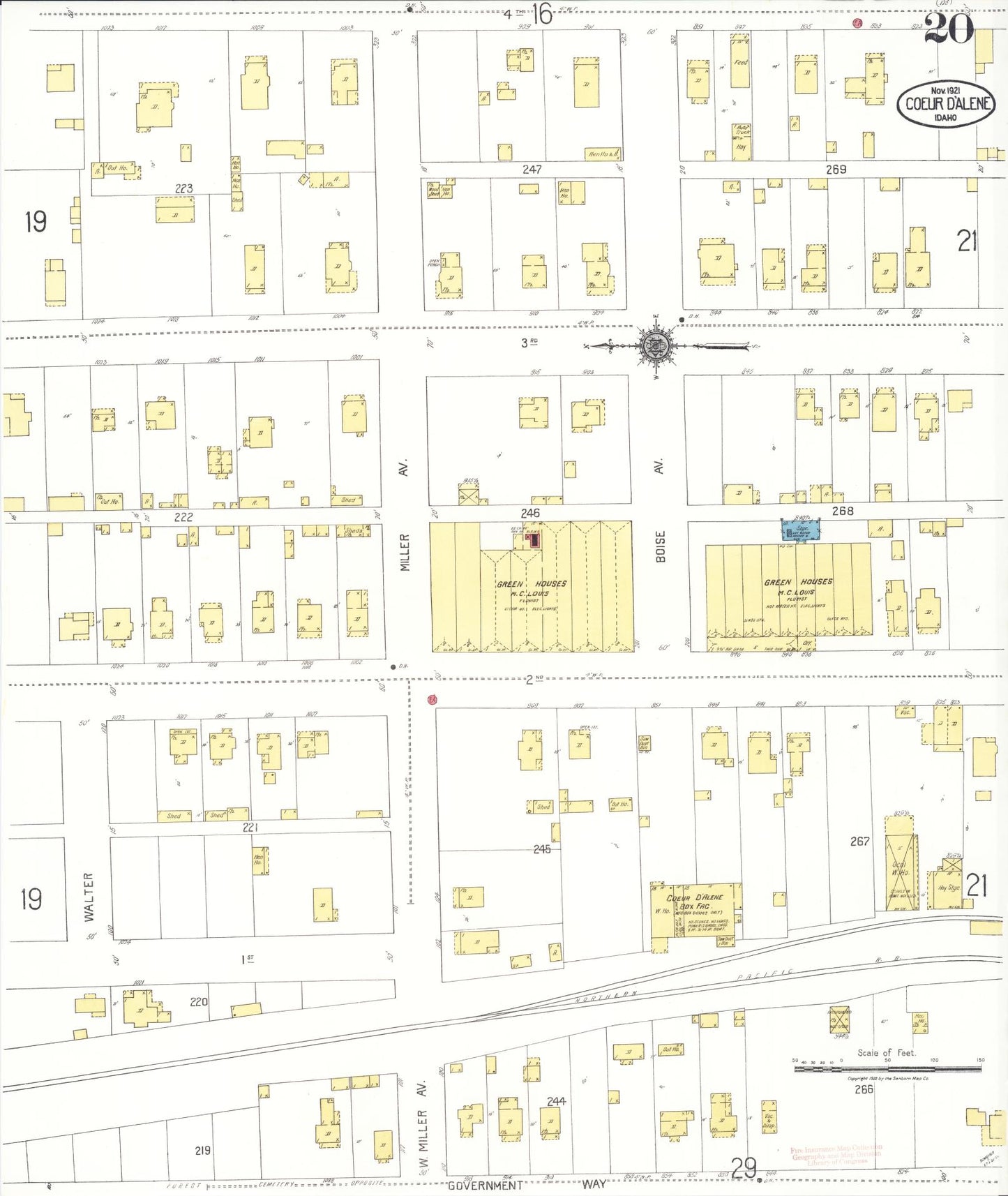 Sanborn Fire Insurance Map from Coeur D'alene, Kootenai County, Idaho (1921), Sheet #0020 - Historic Sanborn Fire Insurance Map Print, vintage old map wall art, antique decor, genealogy gift, Idaho Idaho map