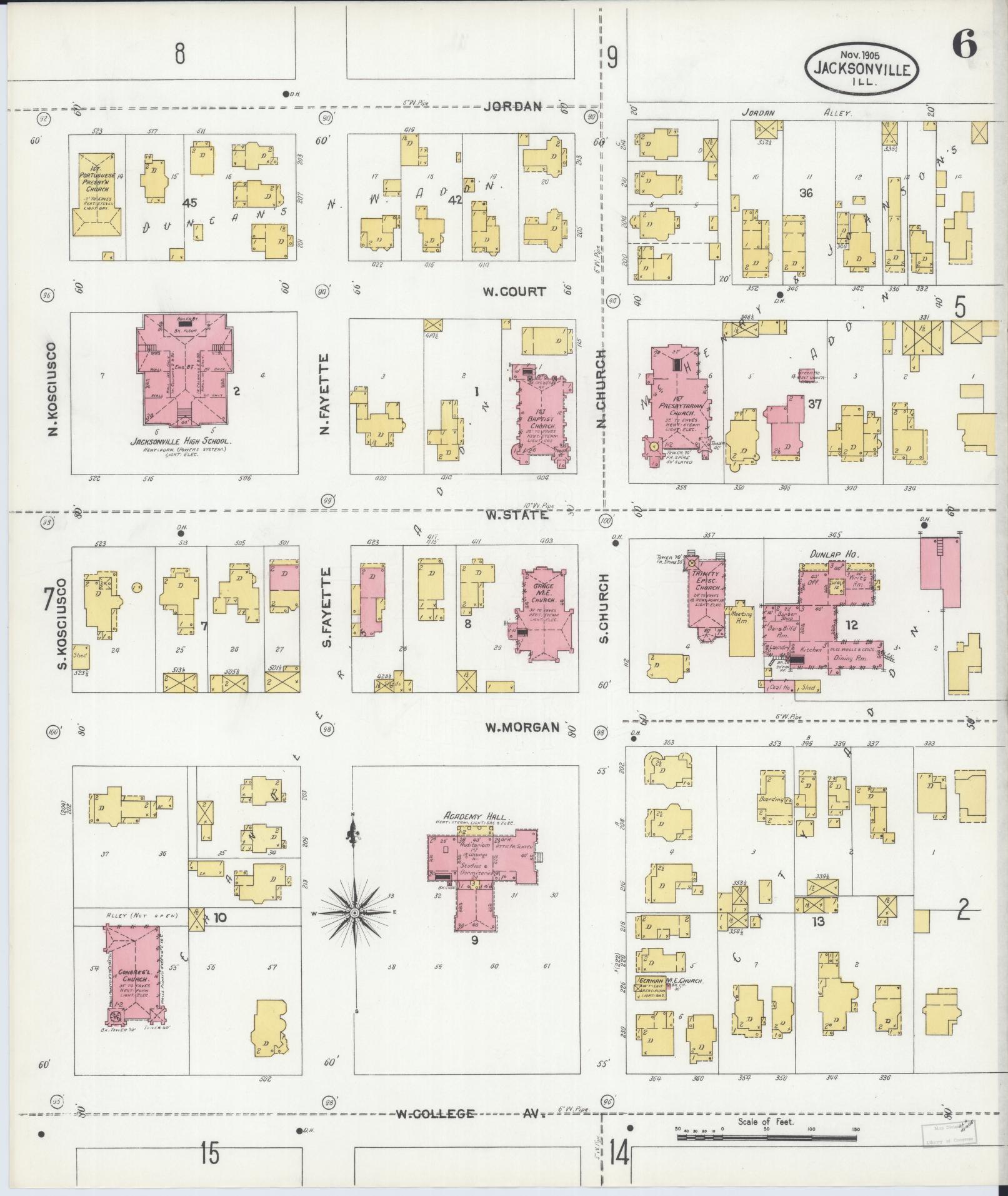 Sanborn Fire Insurance Map from Jacksonville, Morgan County, Illinois. (1905), Sheet 6 – Historic Sanborn Fire Insurance Map Print