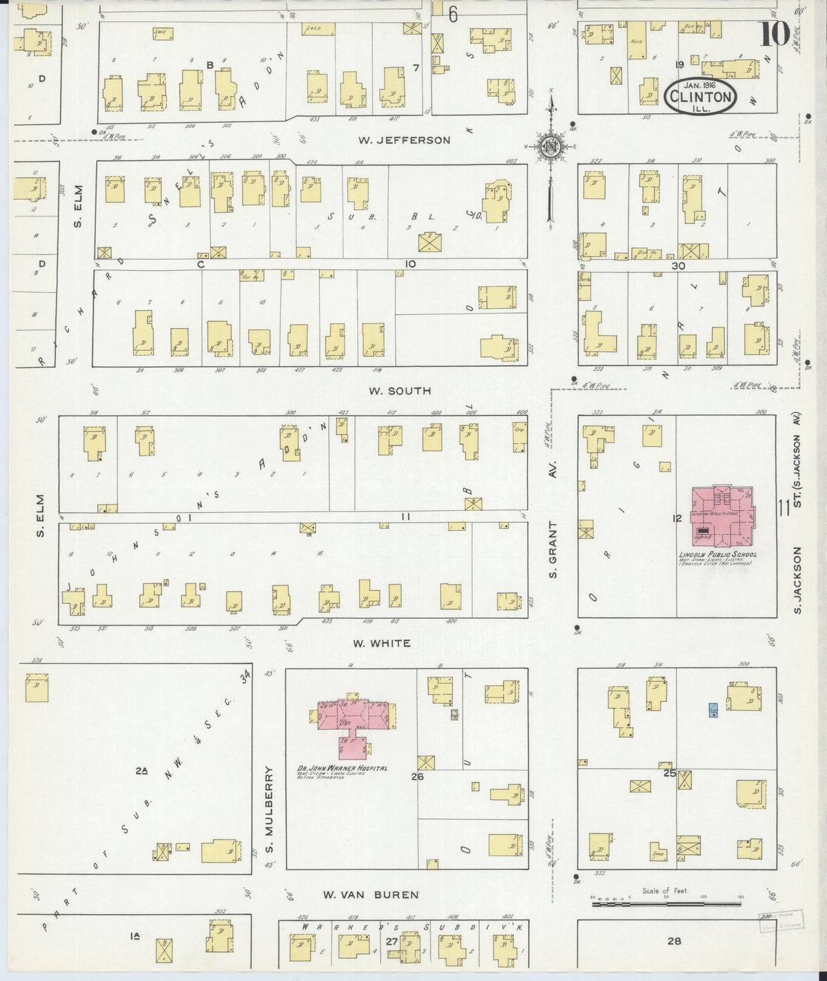Sanborn Fire Insurance Map from Clinton, De Witt County, Illinois (1916), Sheet #0010 - Complete Map Set gallery image, historic Sanborn map, vintage wall art, Illinois Illinois