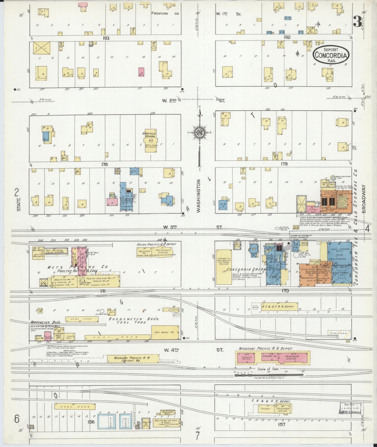 Sanborn Fire Insurance Map from Concordia, Cloud County, Kansas (1917), Sheet #0003 - Complete Map Set gallery image, historic Sanborn map, vintage wall art, Kansas Kansas