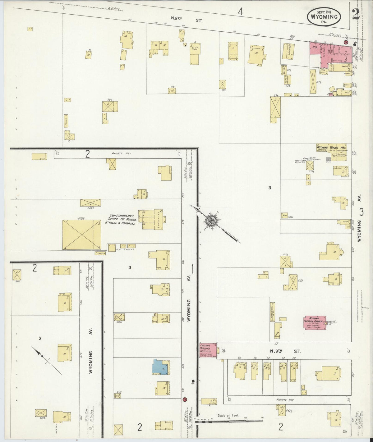 Sanborn Fire Insurance Map from Wyoming, Luzerne County, Pennsylvania (1911), Sheet #0002 - Complete Map Set gallery image, historic Sanborn map, vintage wall art, Wyoming Wyoming