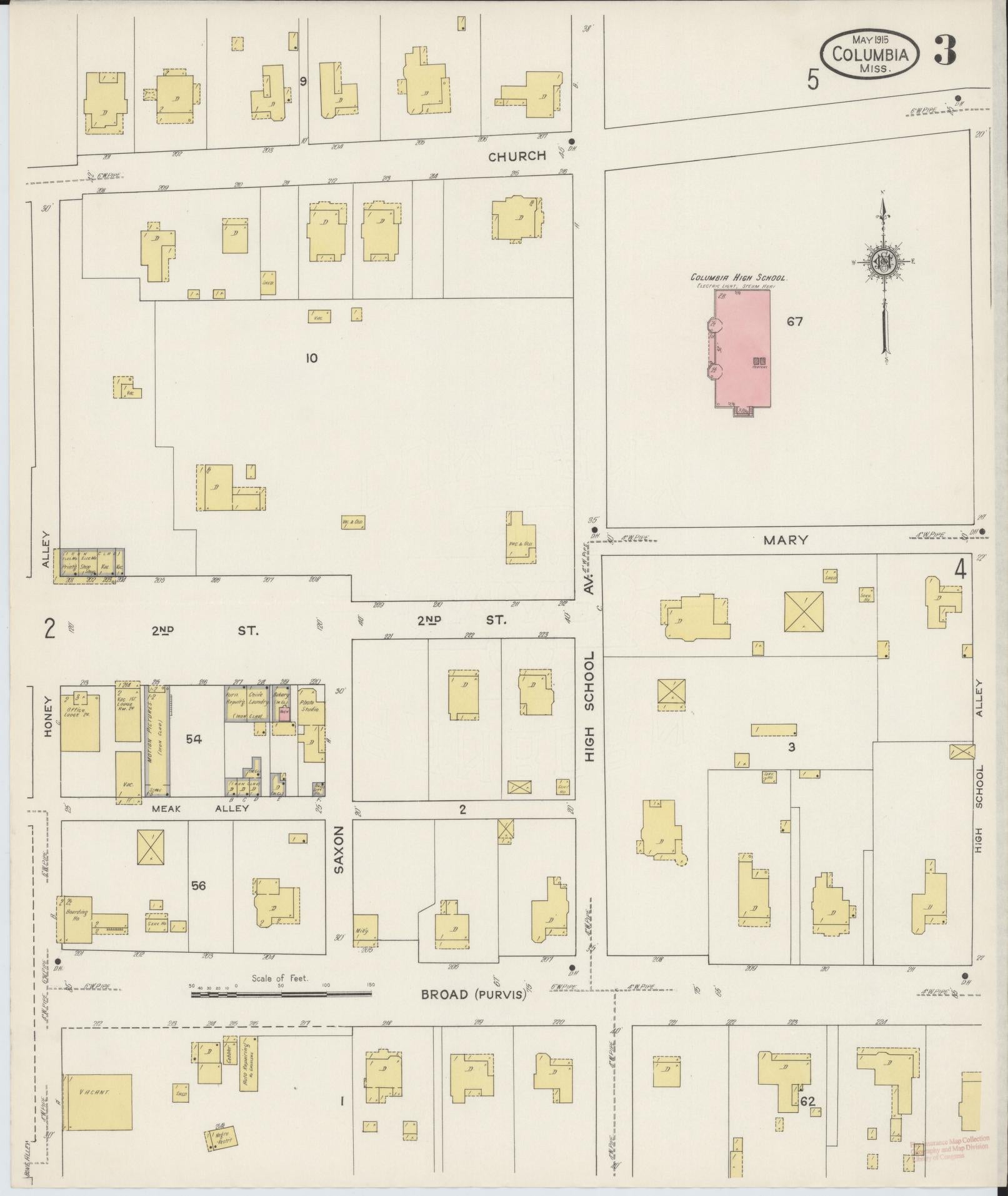 Sanborn Fire Insurance Map from Columbia, Marion County, Mississippi (1915), Sheet #0003 - Complete Map Set gallery image, historic Sanborn map, vintage wall art, Mississippi Mississippi