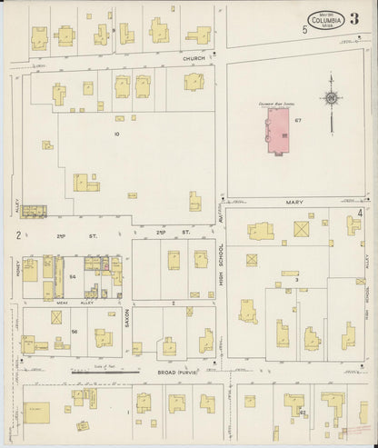 Sanborn Fire Insurance Map from Columbia, Marion County, Mississippi (1915), Sheet #0003 - Complete Map Set gallery image, historic Sanborn map, vintage wall art, Mississippi Mississippi