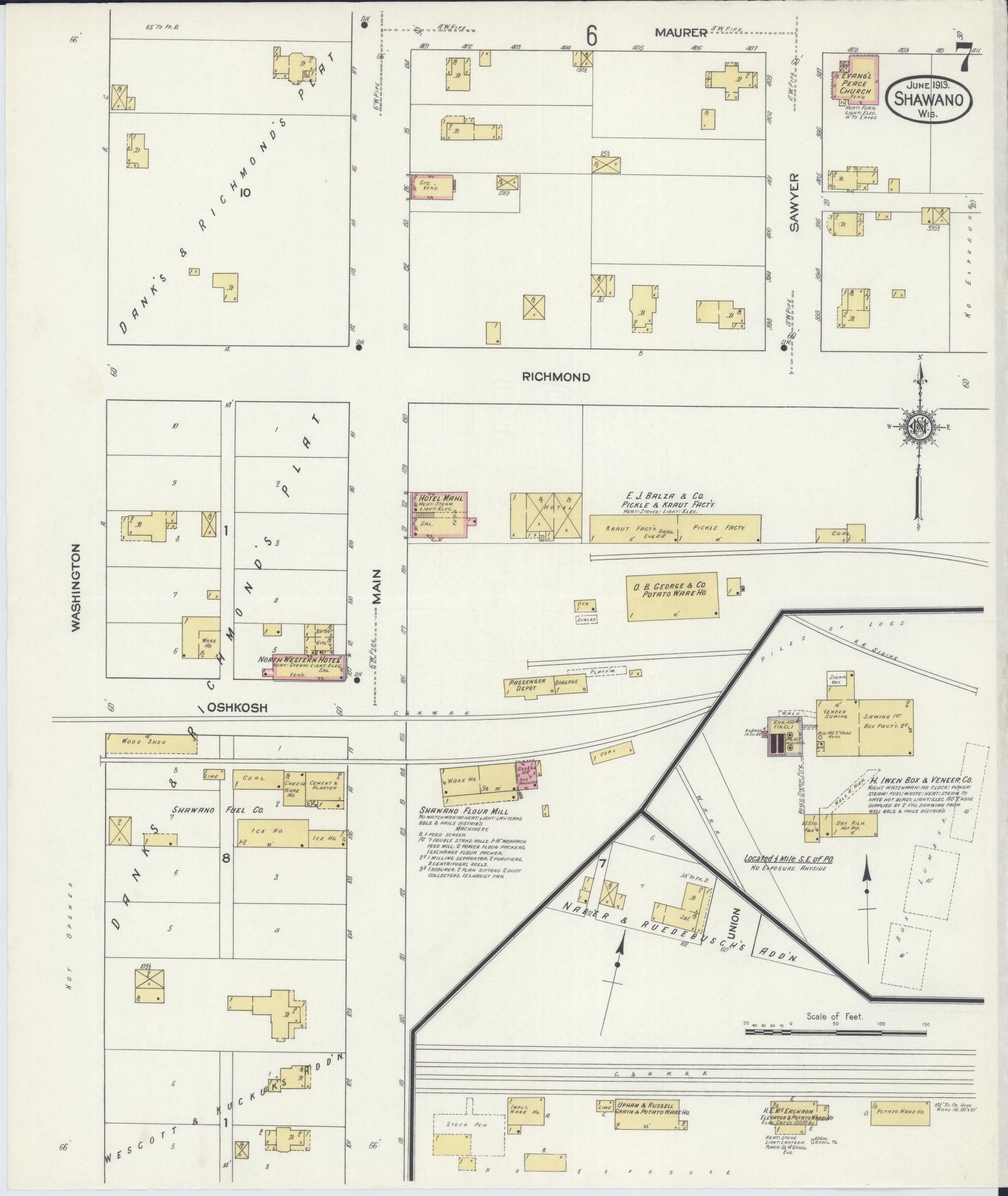 Sanborn Fire Insurance Map from Shawano, Shawano County, Wisconsin (1913), Sheet #0007 - Complete Map Set gallery image, historic Sanborn map, vintage wall art, Wisconsin Wisconsin
